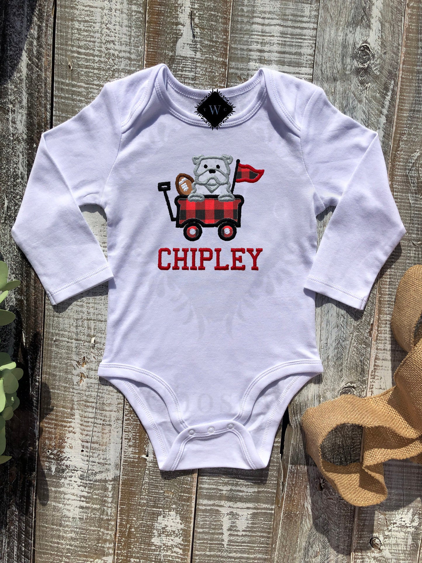 Baby Girl Baby Boy, Girl, Boy Football University of Georgia Bulldog Applique, Hail State Team Spirit, College Game Day Custom, Personalized