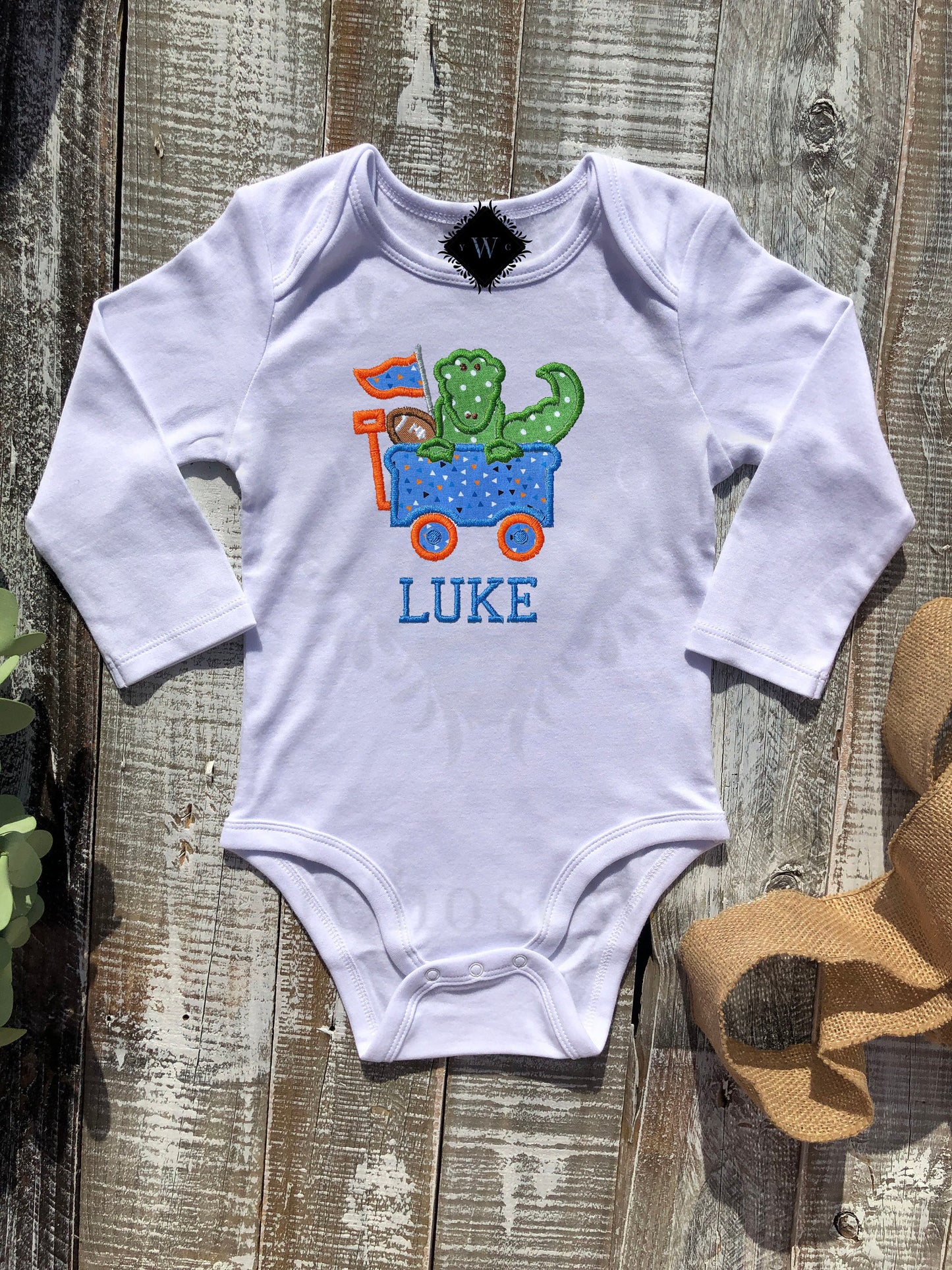 Baby Girl Baby Boy, Girl, Boy Football University of Florida Gator Applique, Go Gators, Team Spirit, College Game Day Custom, Personalized