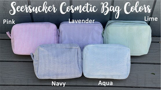 Monogrammed Seersucker Cosmetic Bags, Personalized Seersucker Cosmetic Bags, Custom Baby, Children's, Moms Seersucker Cosmetic bag