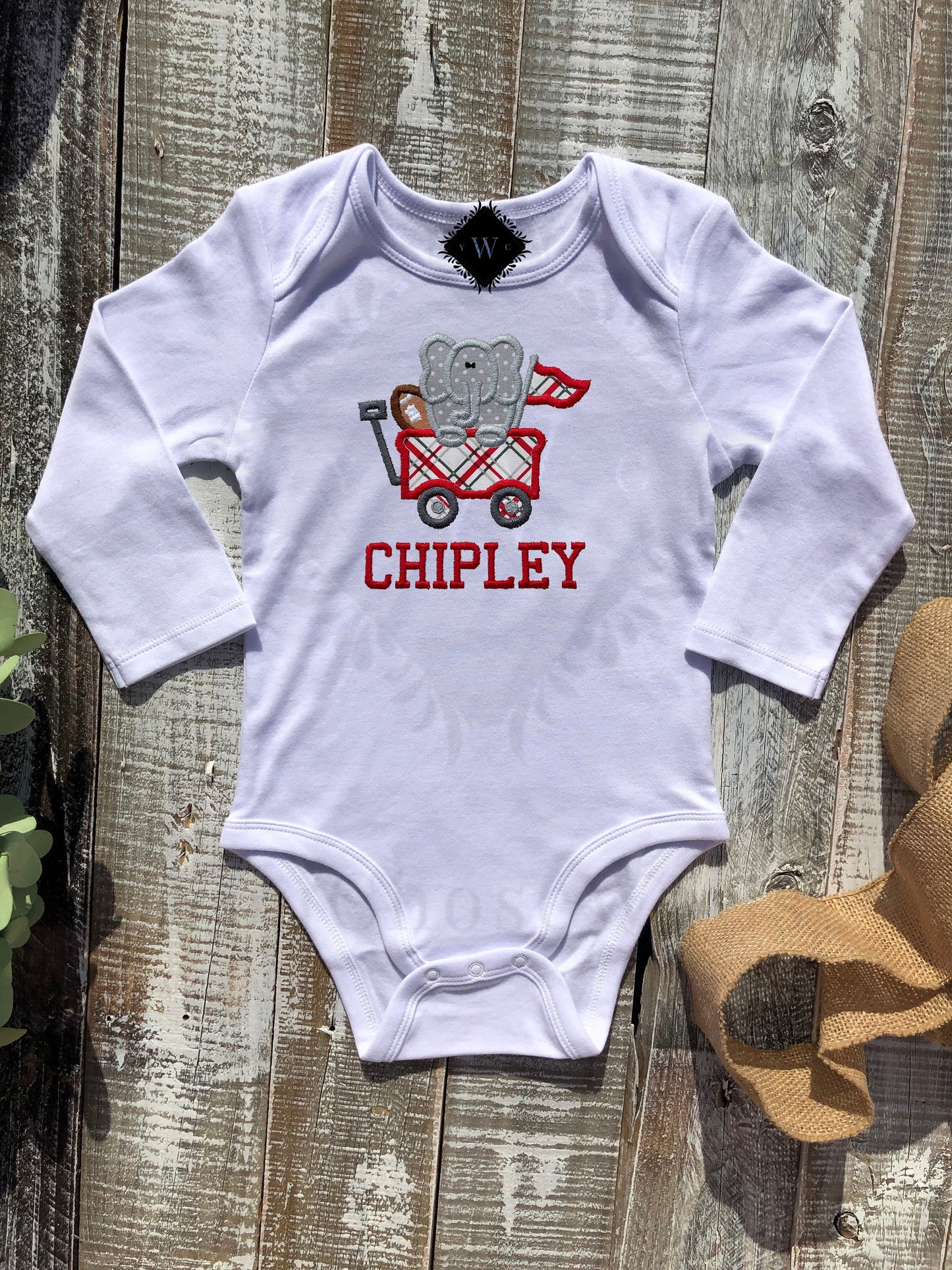 Baby Girl Baby Boy, Girl, Boy Football University of Alabama Roll Tide Elephant Applique, Team Spirit, College Game Day Custom, Personalized