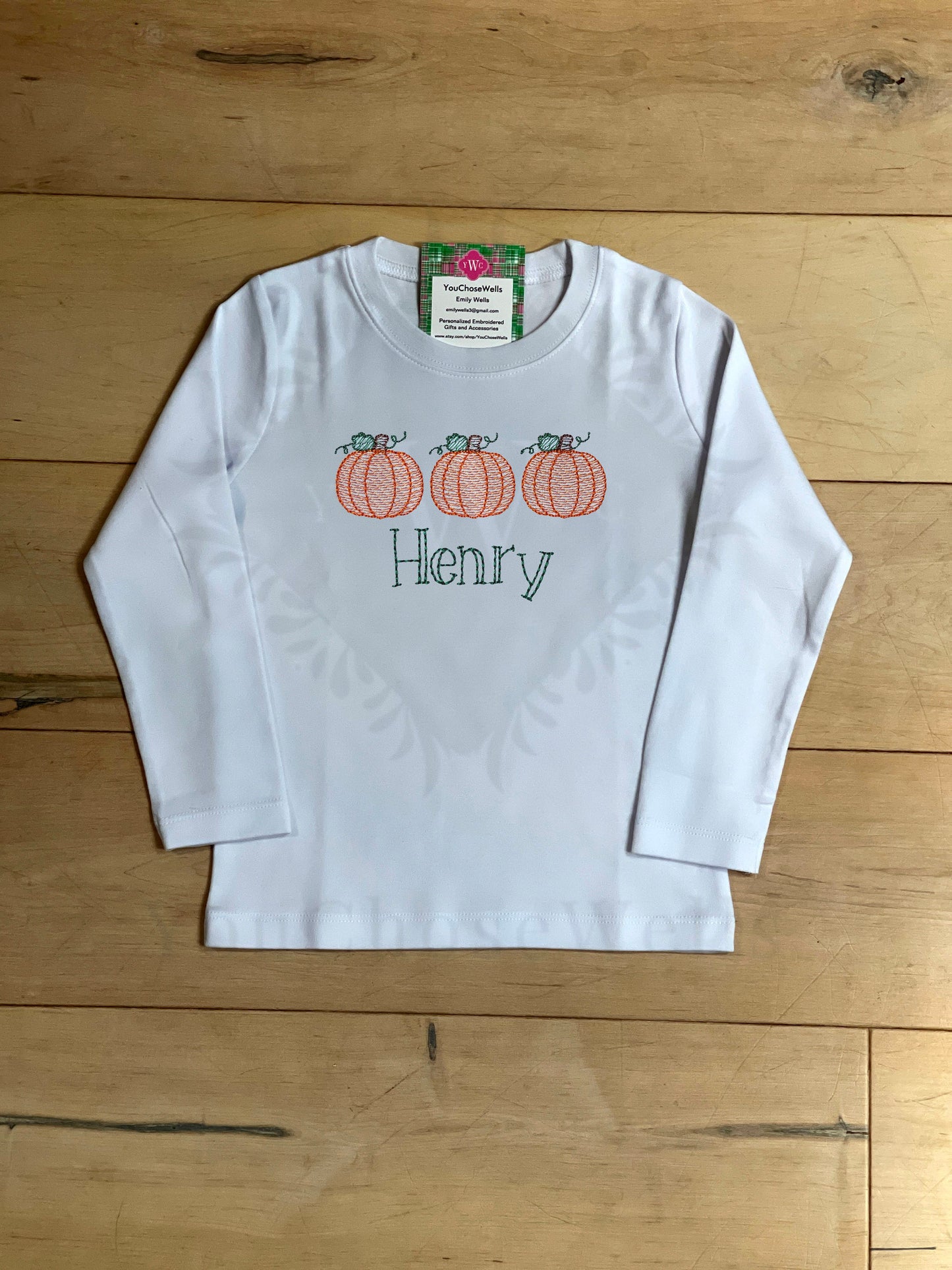 Custom Embroidered, Monogrammed, Personalized Pumpkin Trio Sketch Shirt and Orange Gingham Pant Set