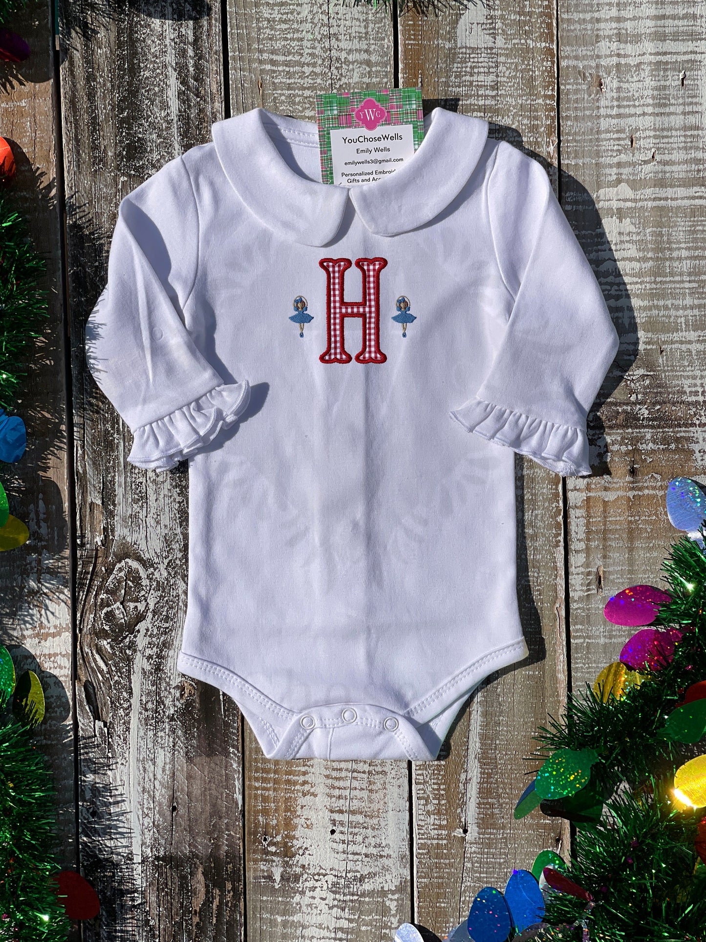 Custom Embroidered, Personalized, Monogrammed Christmas Mini Peter Pan Collar Onesie