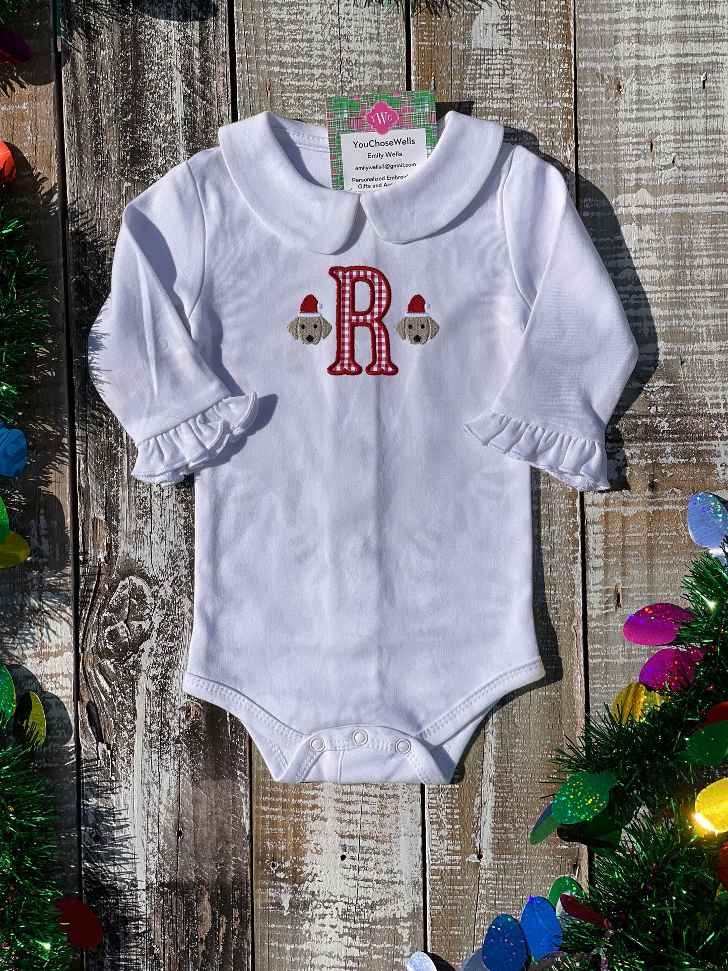 Custom Embroidered, Personalized, Monogrammed Christmas Mini Peter Pan Collar Onesie
