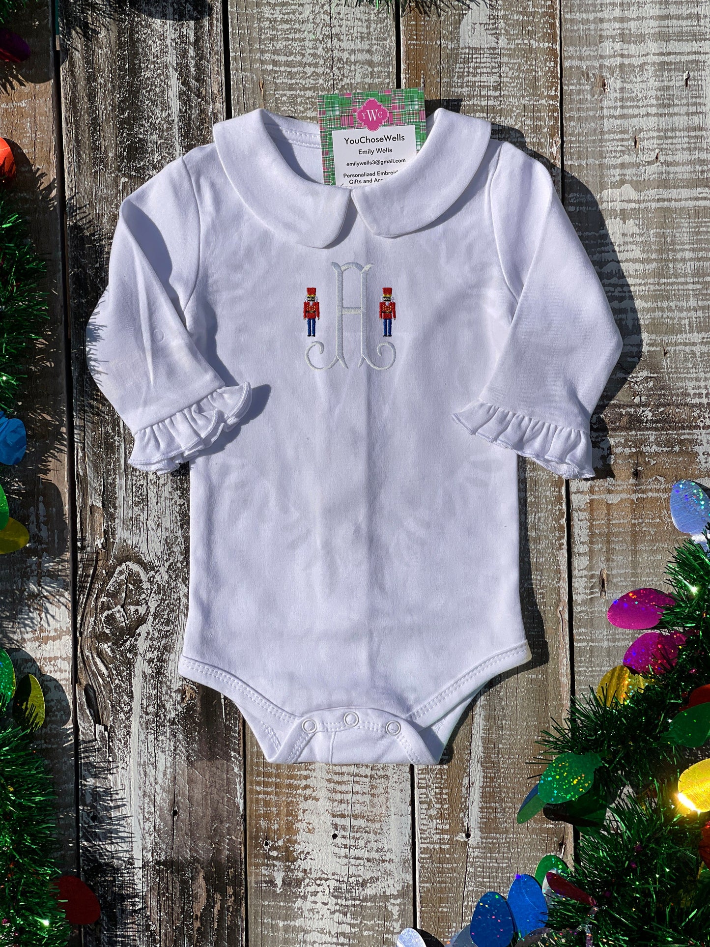 Custom Embroidered, Personalized, Monogrammed Nutcracker Peter Pan Collar Onesie