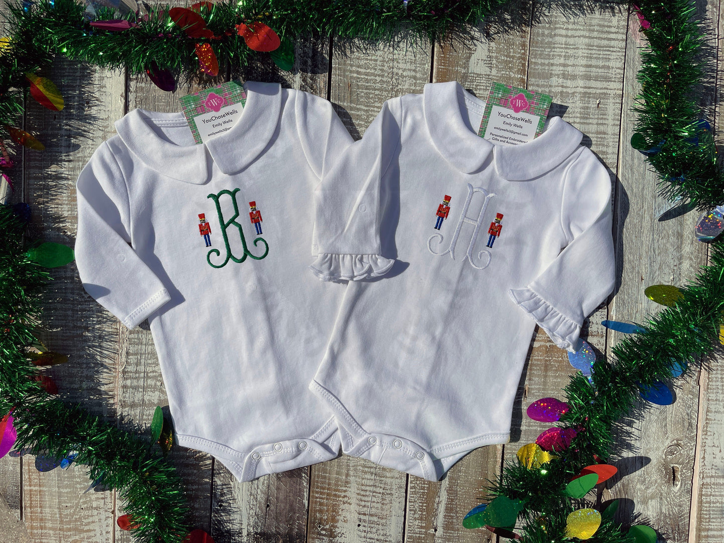 Custom Embroidered, Personalized, Monogrammed Nutcracker Peter Pan Collar Onesie