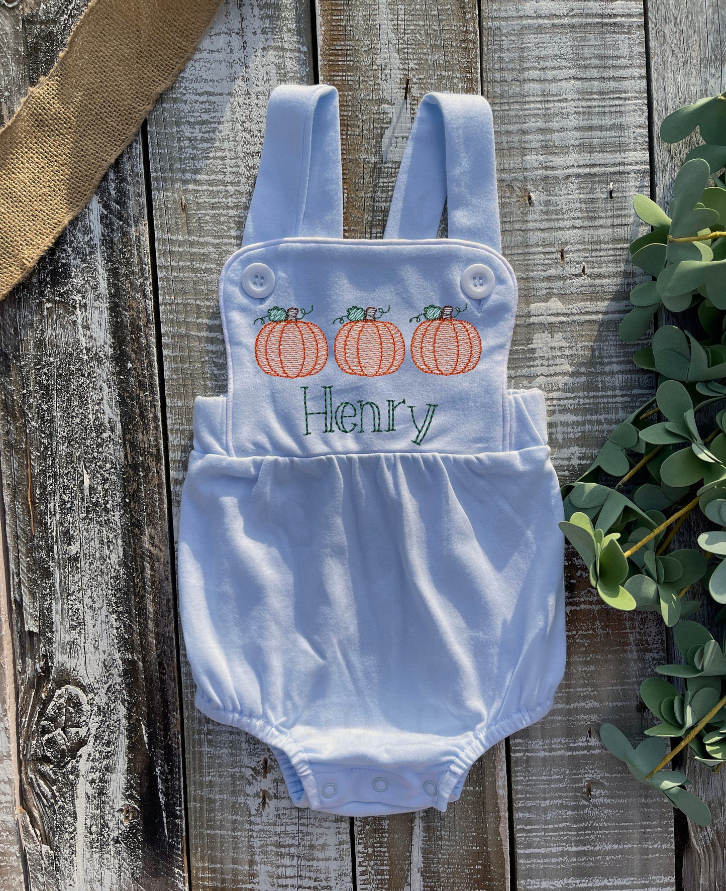 Custom Embroidered, Monogrammed, Personalized Pumpkin Trio Sketch Blue, White, or Navy Bubble