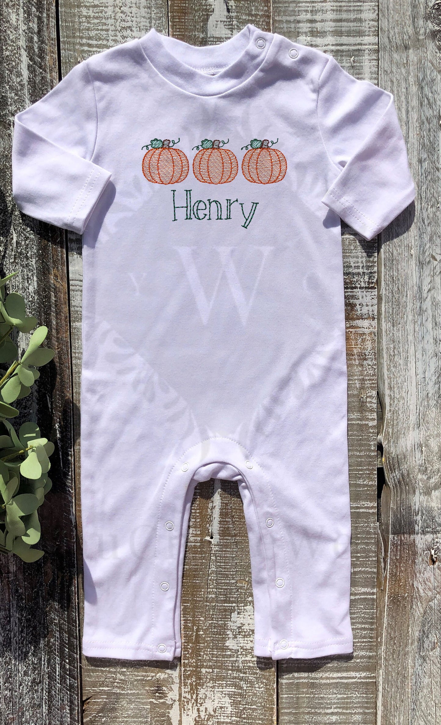 Custom Embroidered, Monogrammed, Personalized Pumpkin Trio Sketch Gown, Onesie, or Romper