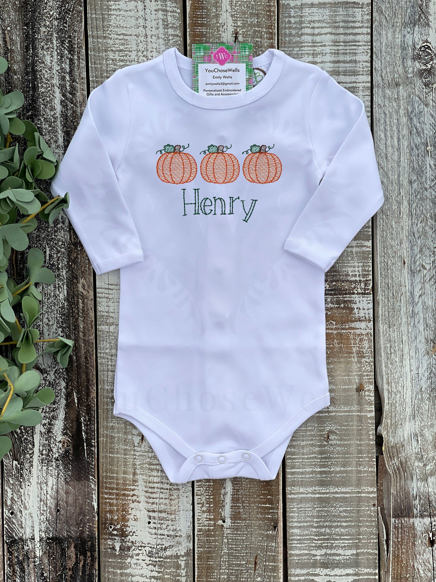 Custom Embroidered, Monogrammed, Personalized Pumpkin Trio Sketch Gown, Onesie, or Romper