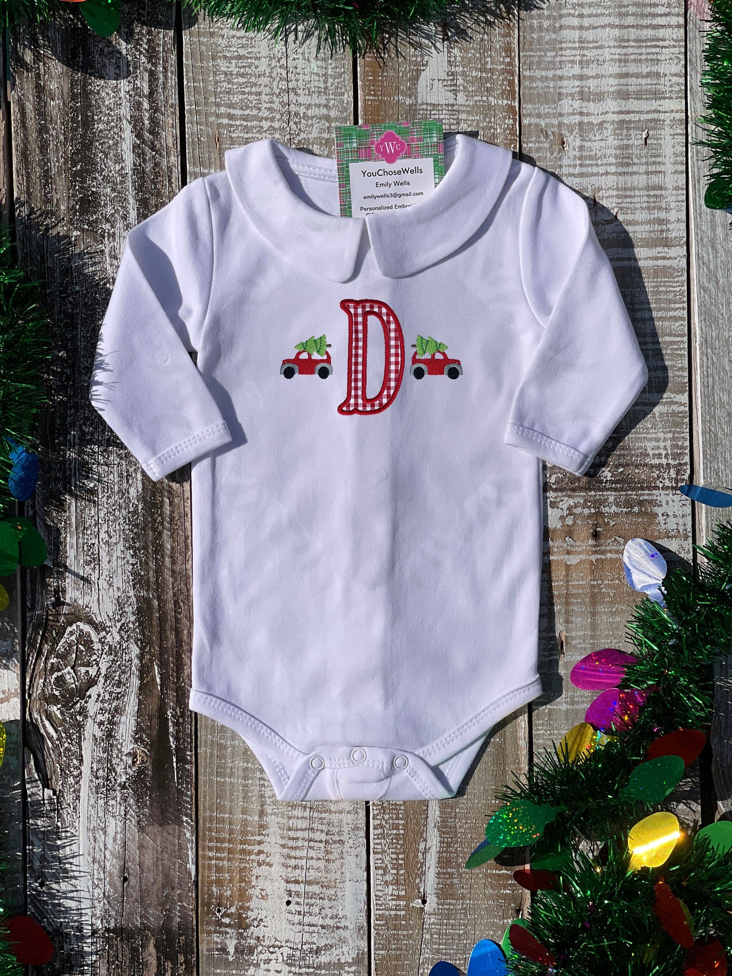 Custom Embroidered, Personalized, Monogrammed Christmas Mini Peter Pan Collar Onesie