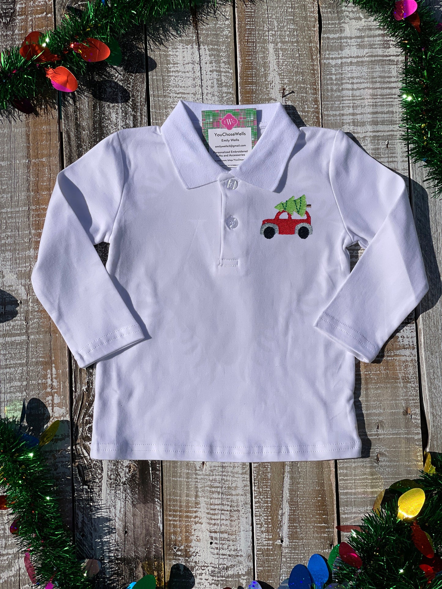 Custom Embroidered, Personalized Christmas Mini Polo Shirt and Red Gingham Pant Set