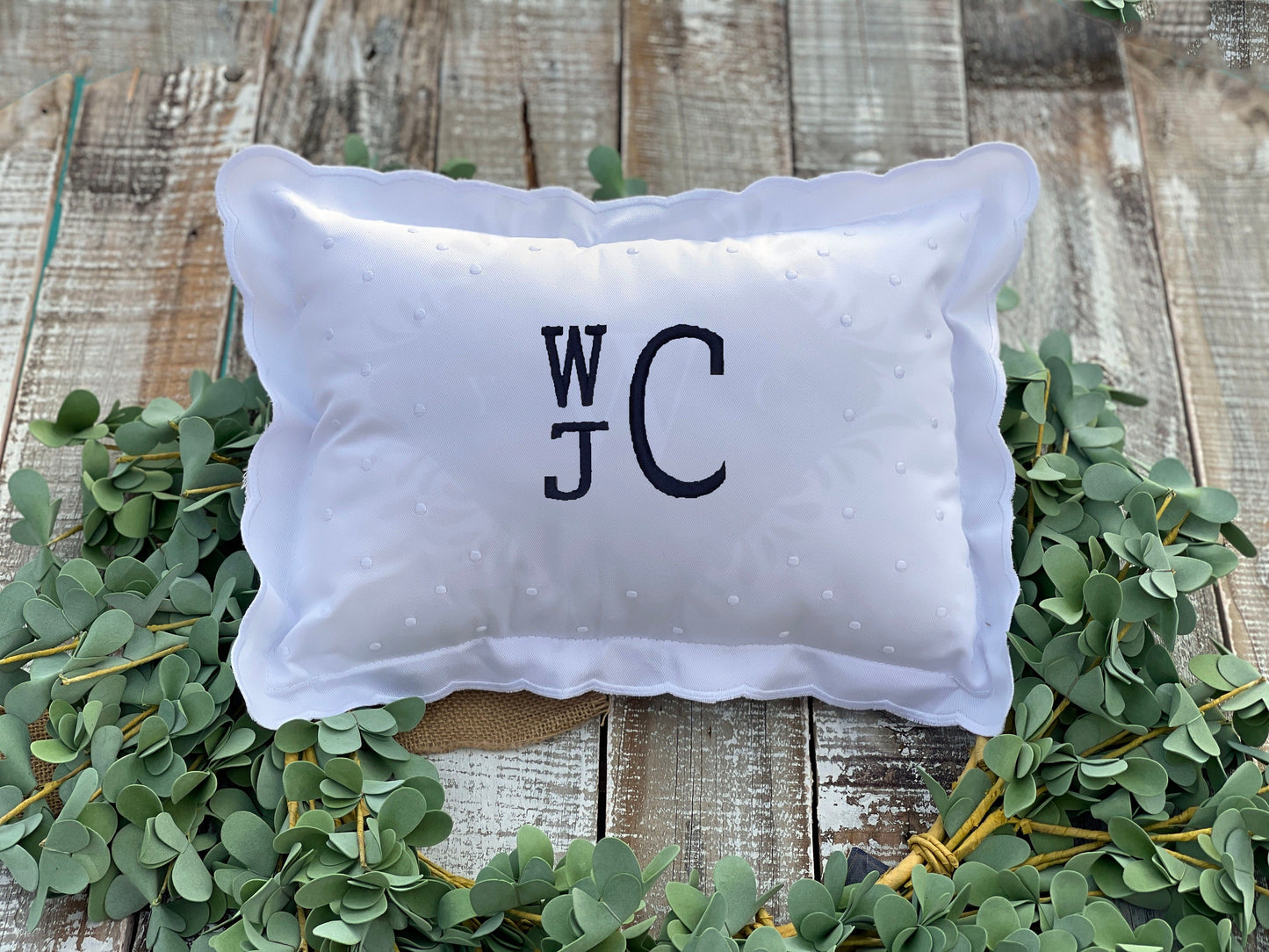 Custom Embroidered, Personalized, Monogrammed Dotted Scalloped Pillow Sham and Insert