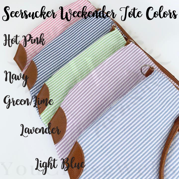 Monogrammed Striped Seersucker Weekender, Tote Bag, Travel, Duffel Bag, Personalized Graduation Gift, Bridesmaid Tote Bag, Custom Diaper Bag