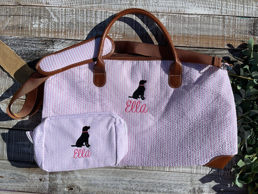 Monogrammed Striped Seersucker Weekender, Tote Bag, Travel, Duffel Bag, Personalized Graduation Gift, Bridesmaid Tote Bag, Custom Diaper Bag