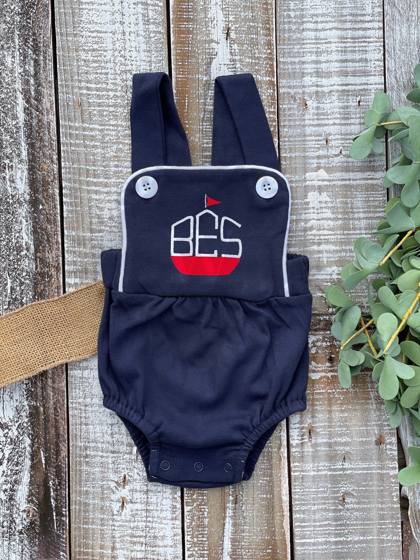 Custom Embroidered, Sailboat Monogram Navy, White, and Blue Bubble