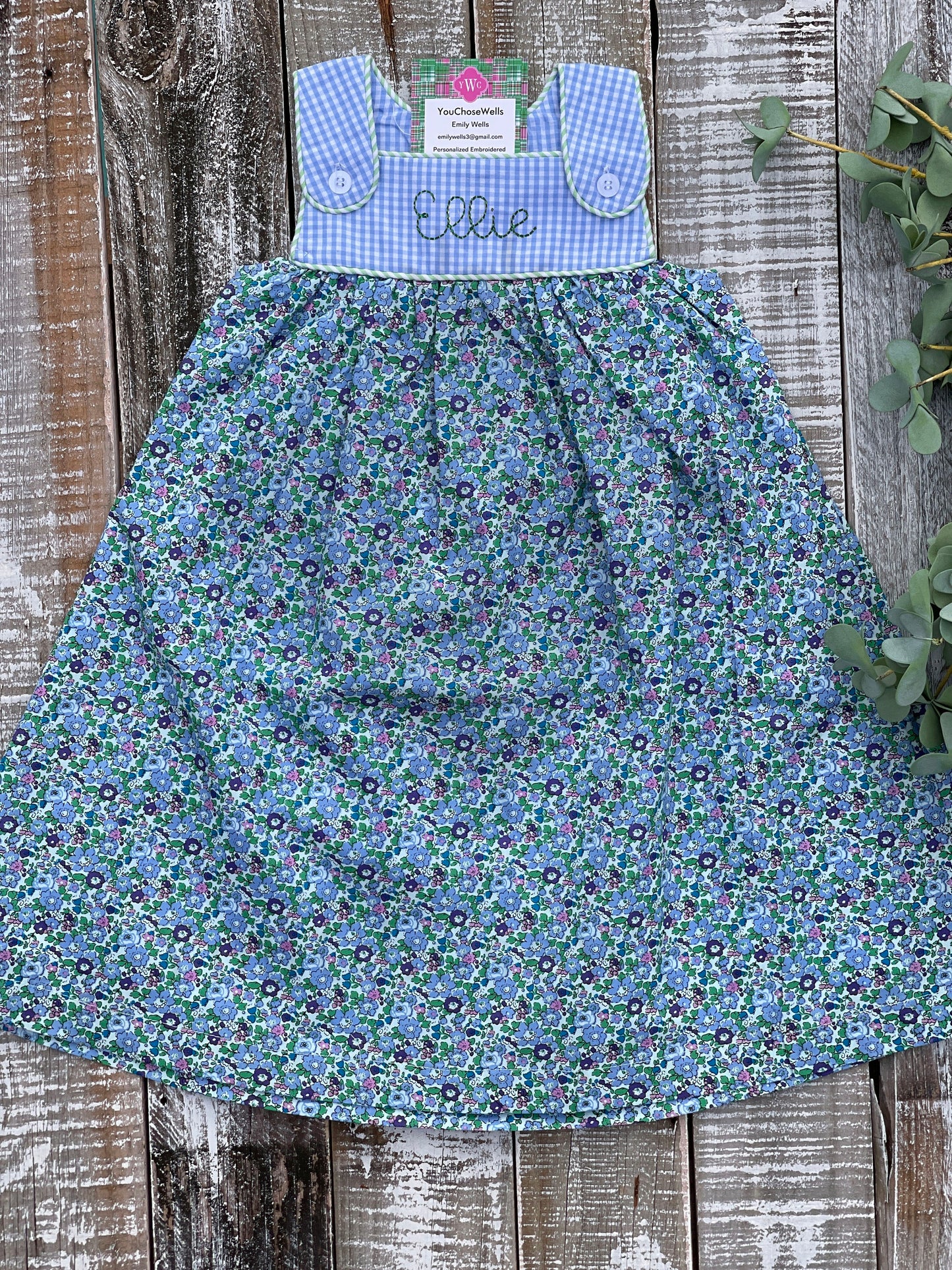 Girl, Boy, Monogrammed Floral Dress and Gingham Bubble, Sibling Sets, Matching Dress & Bubble, Baby, Custom, Embroidered, Personalized