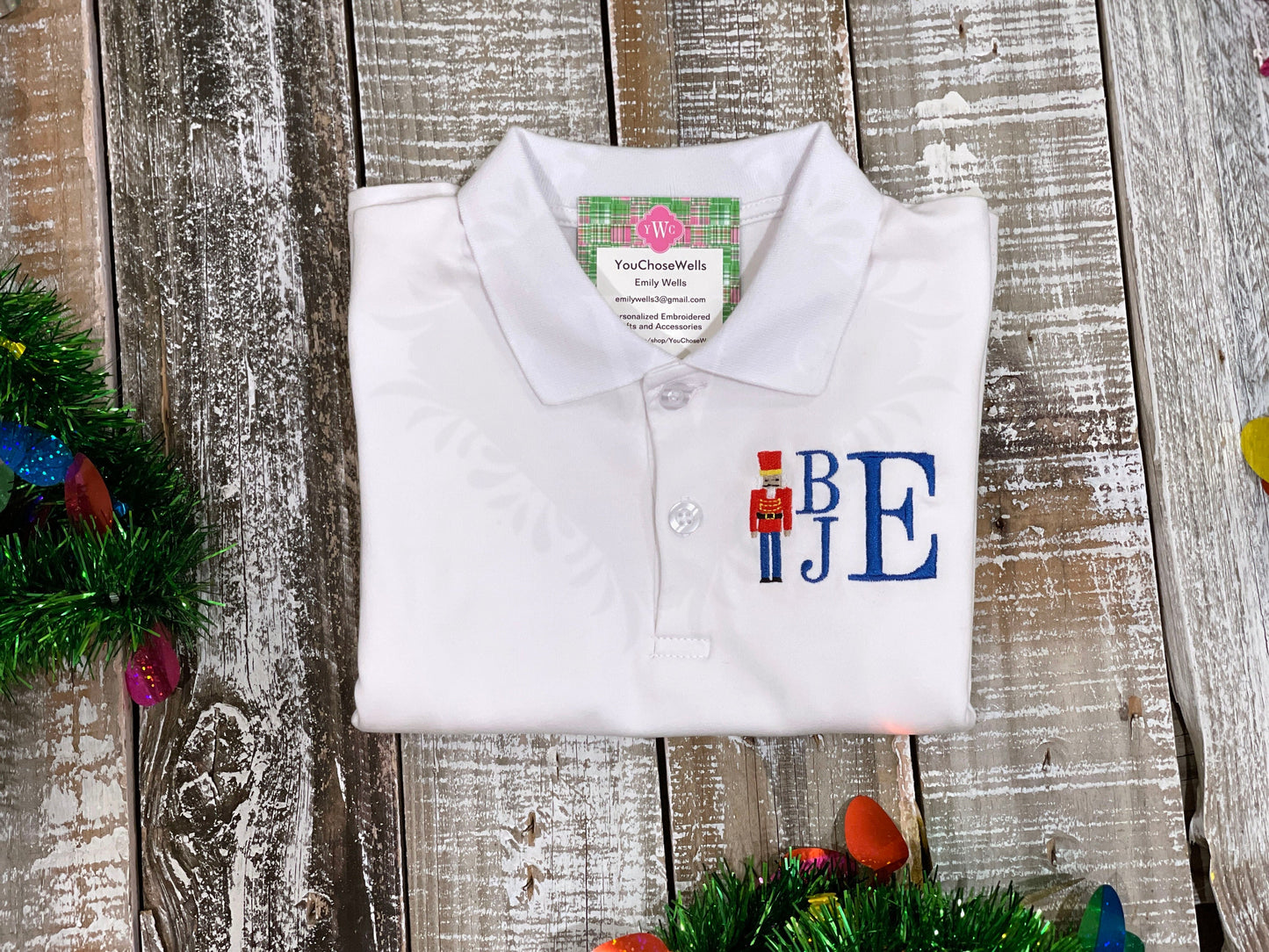 Boy, Embroidered Christmas Nutcracker Monogram Polo Shirt and Pant Set, Holiday Outfit, Boy Gingham Pant Set, Custom, Personalized, Polo