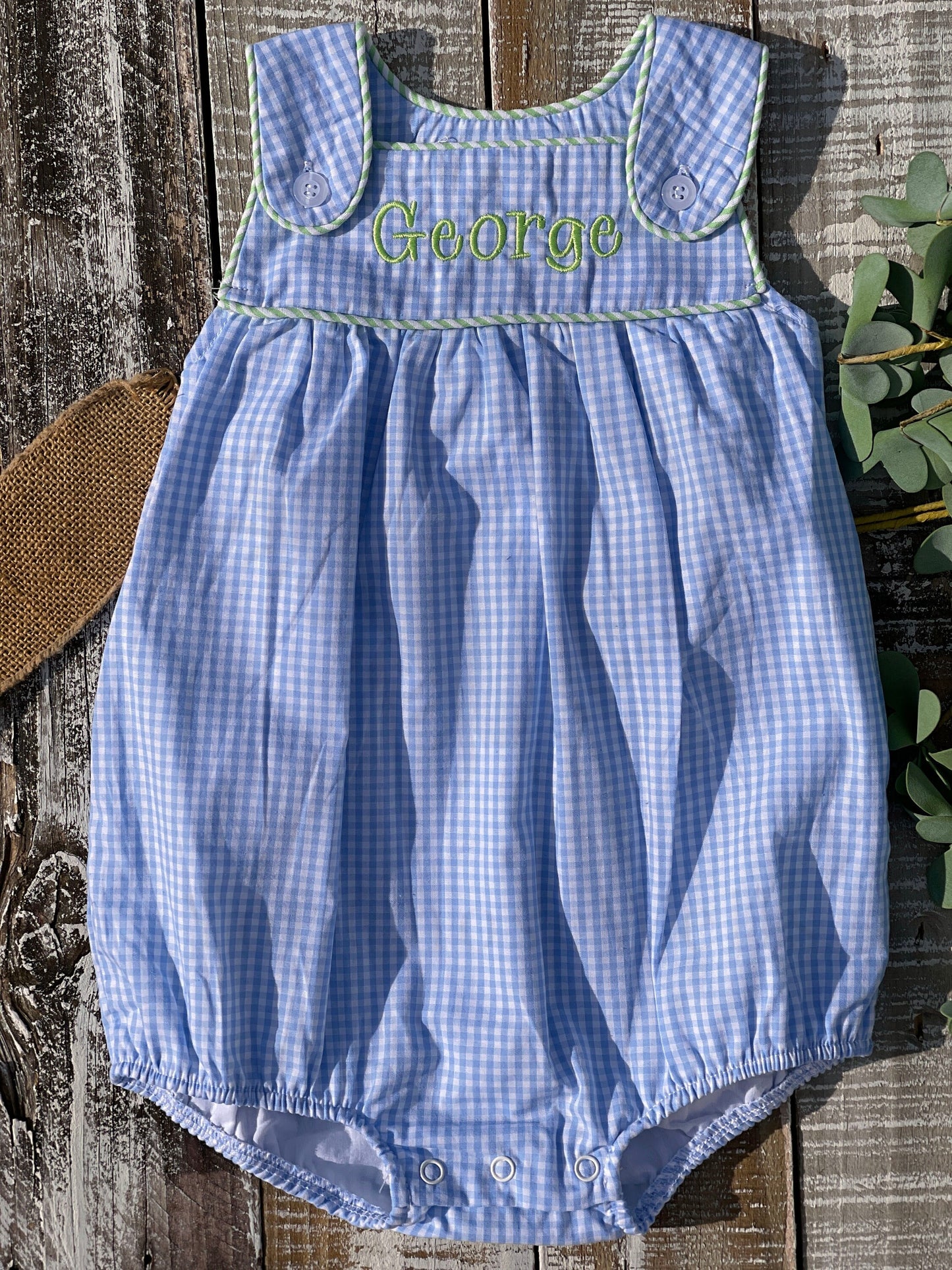 Girl, Boy, Monogrammed Floral Dress and Gingham Bubble, Sibling Sets, Matching Dress & Bubble, Baby, Custom, Embroidered, Personalized