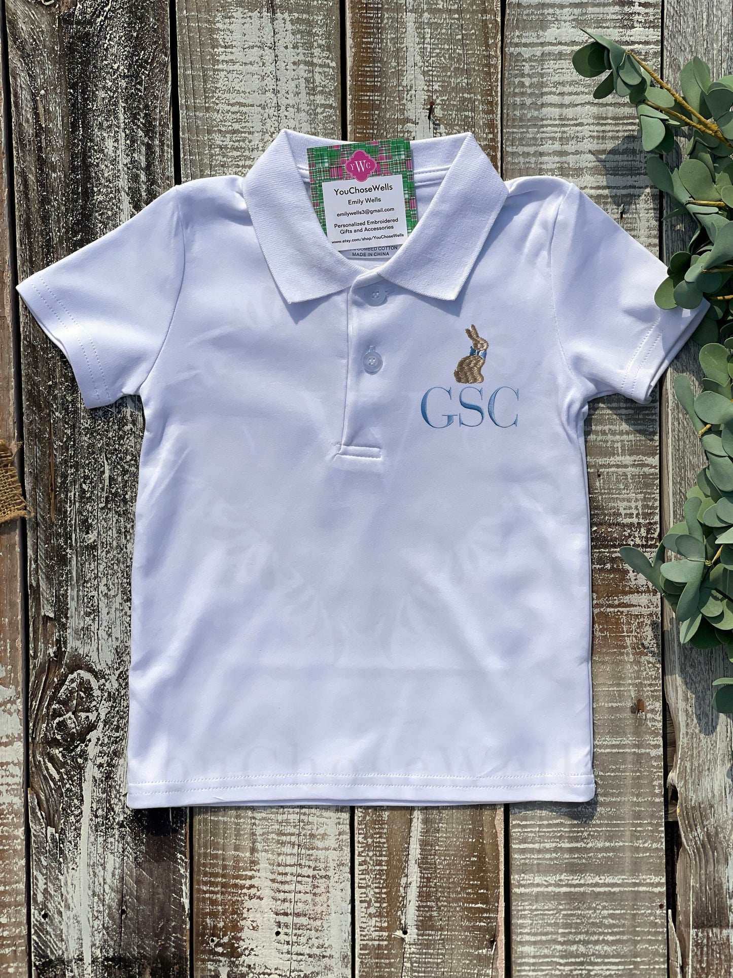 Custom Embroidered, Monogrammed, Personalized Spring Polo and Blue Seersucker Gingham Short Set