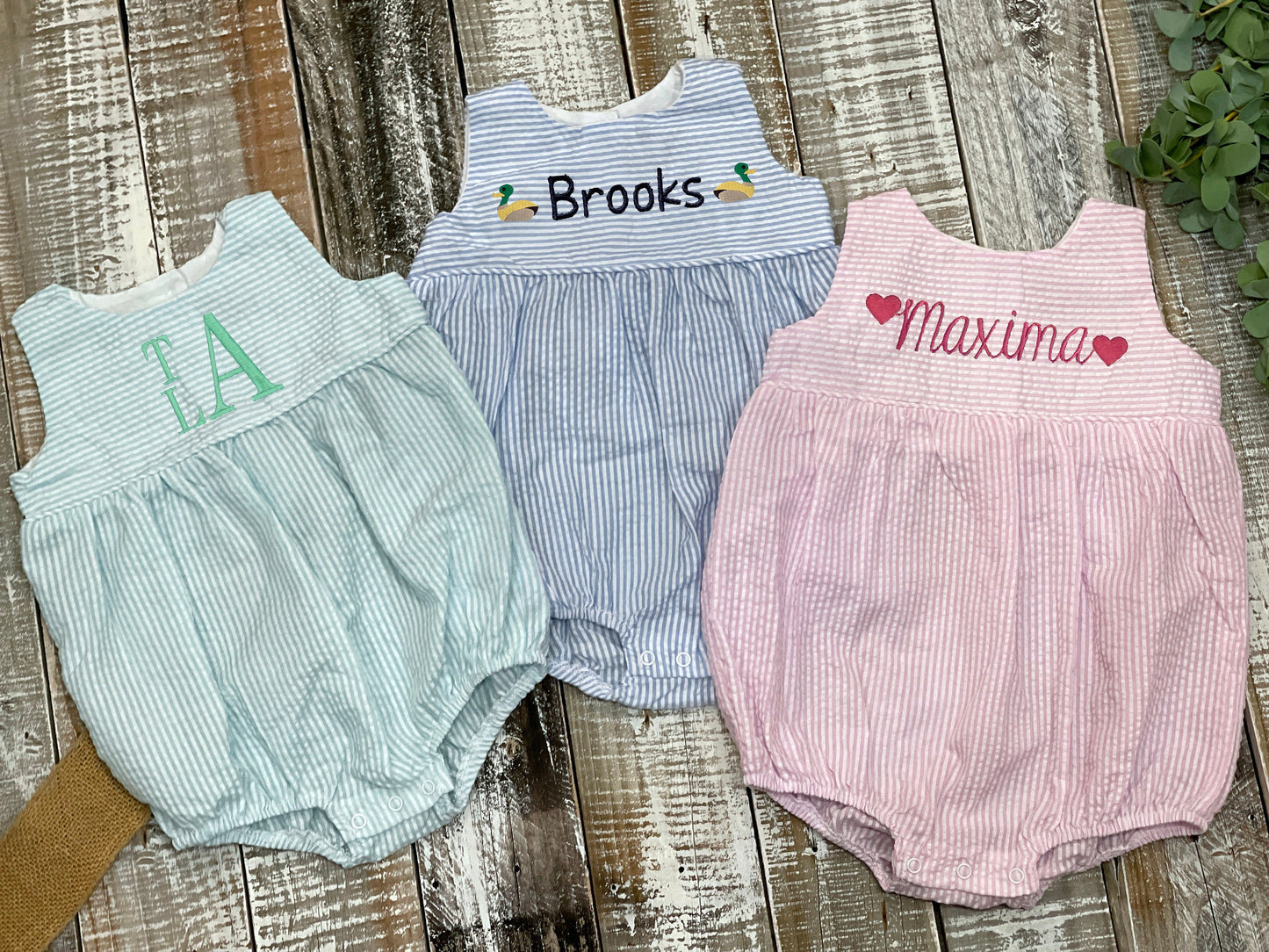 Embroidered, Custom, Personalized Baby Girl, Baby Boy Seersucker Bubble, Boy Bubble, Girl Bubble, Monogrammed Seersucker Bubble, Unisex