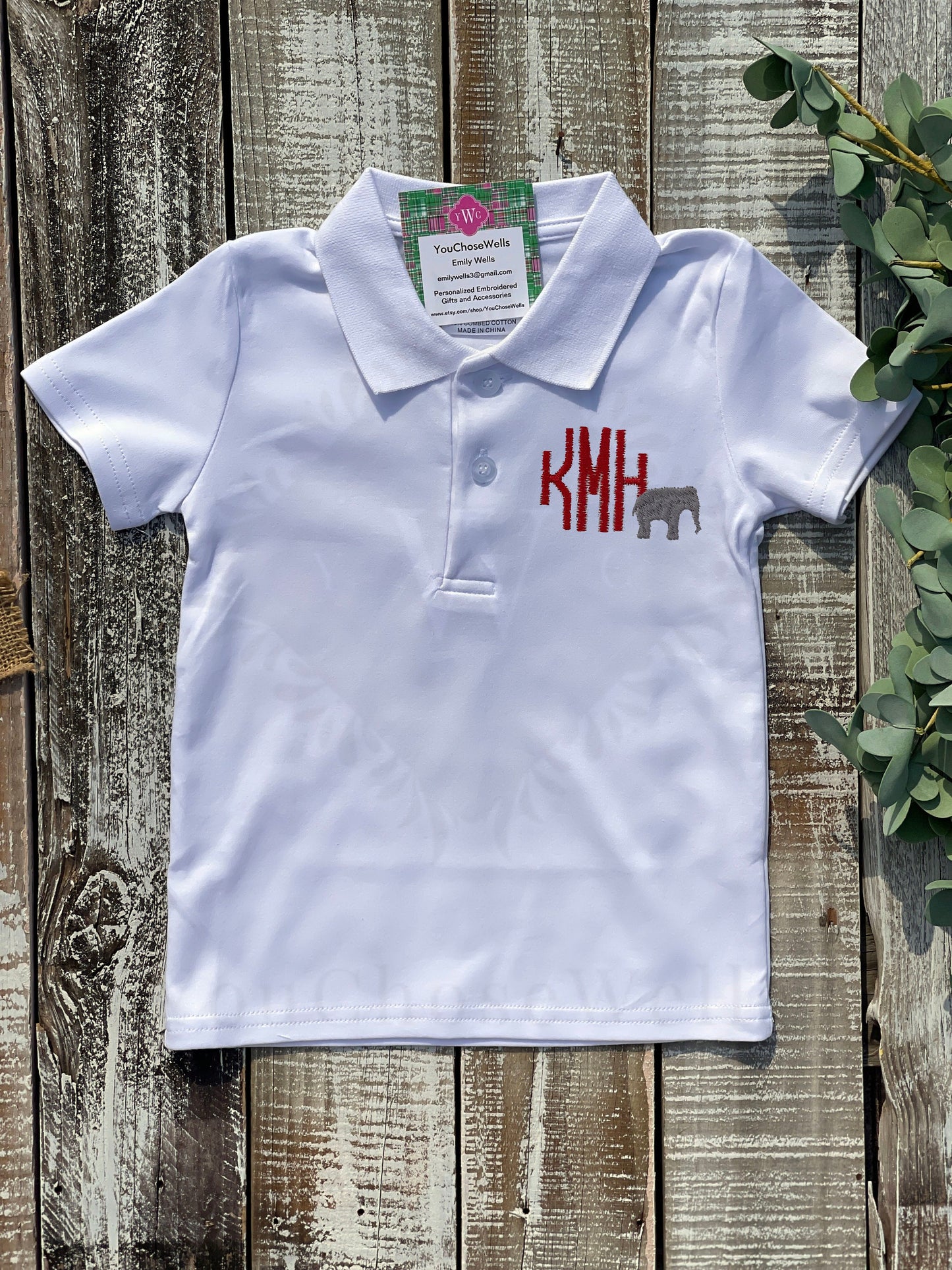 Custom Embroidered, Monogrammed Elephant Windowpane Bubble, Polo Shirt and Short Set, and Polo Shirt and Bloomer Set