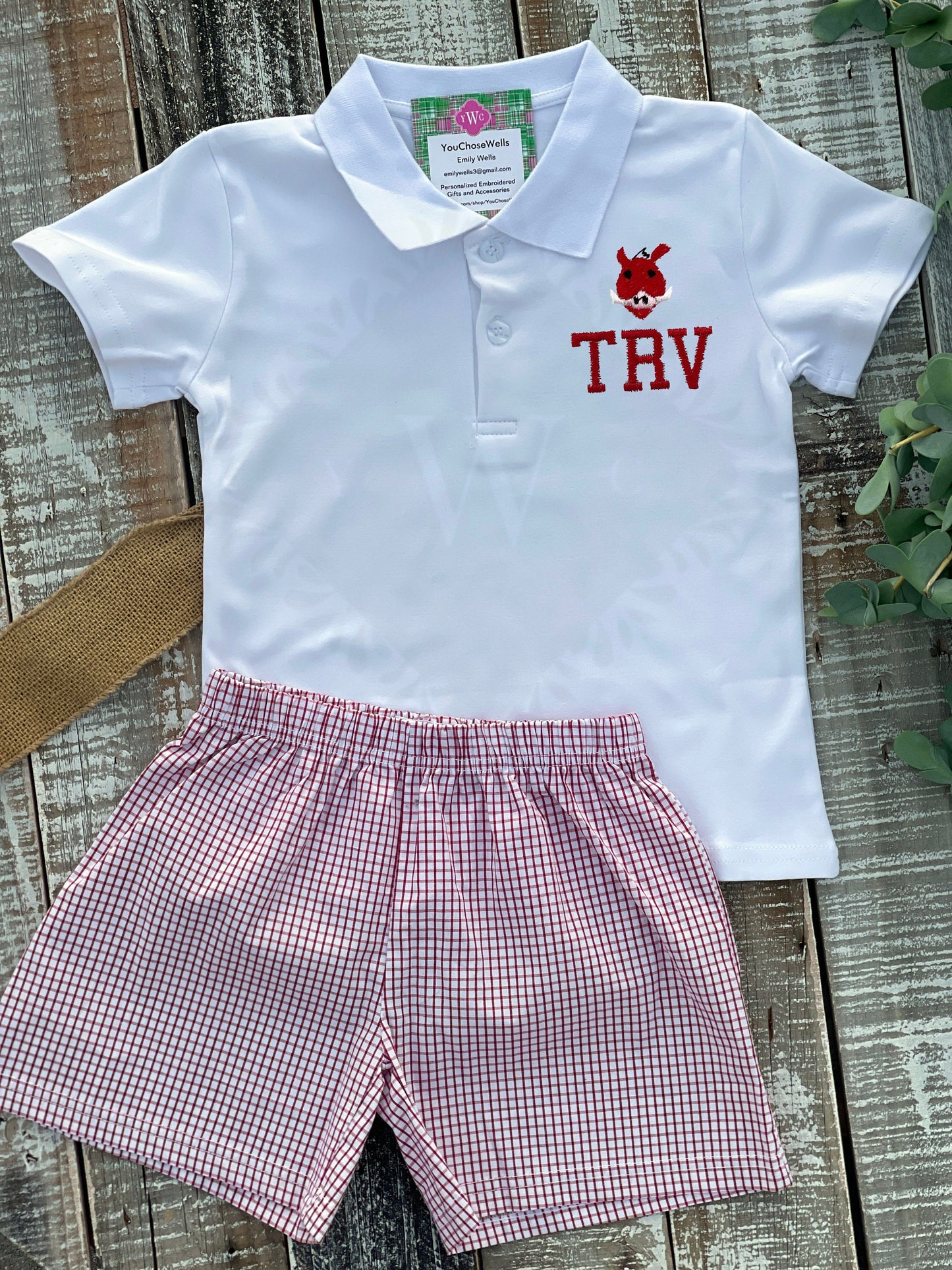 Girl, Boy, Arkansas Bubble and Polo Shirt Set, U of Arkansas Baby Bubble, Arkansas Boy Polo Shirt Set, Game Day Outfit, Razorbacks Windwpane