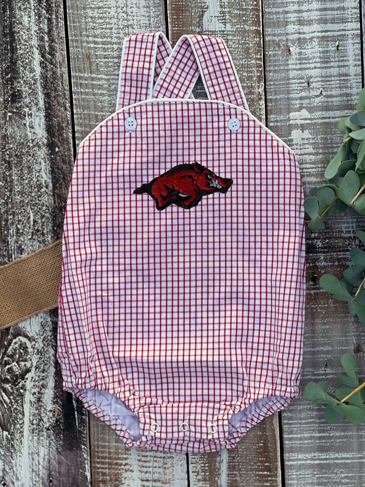 Custom Embroidered, Monogrammed, Personalized Hog Windowpane Bubble, Polo Shirt and Short Set, Polo Shirt and Bloomer Set