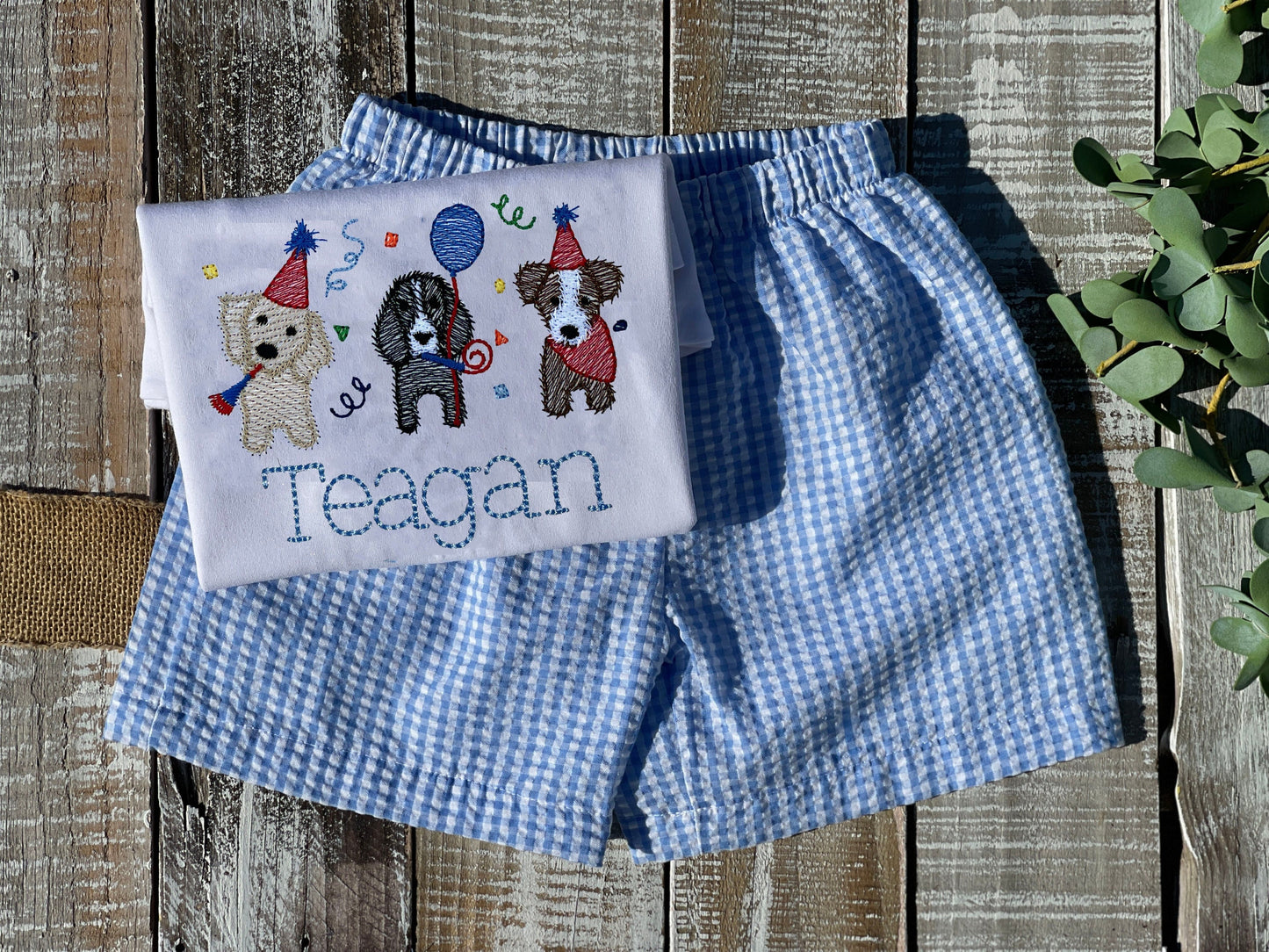 Personalized Boy Birthday Outfit, Custom Birthday Shirt and Short Set, Birthday Puppy Shirt, Baby Boy, Navy, Red, Blue Gingham Short Set