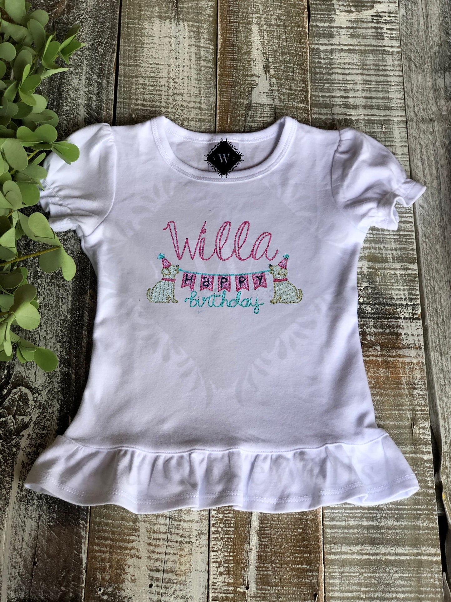 Personalized Girl Birthday Outfit, Custom Birthday Shirt and Ruffle Short Set, Birthday Puppy Frame Shirt, Baby Girl, Pink Gingham Short Set