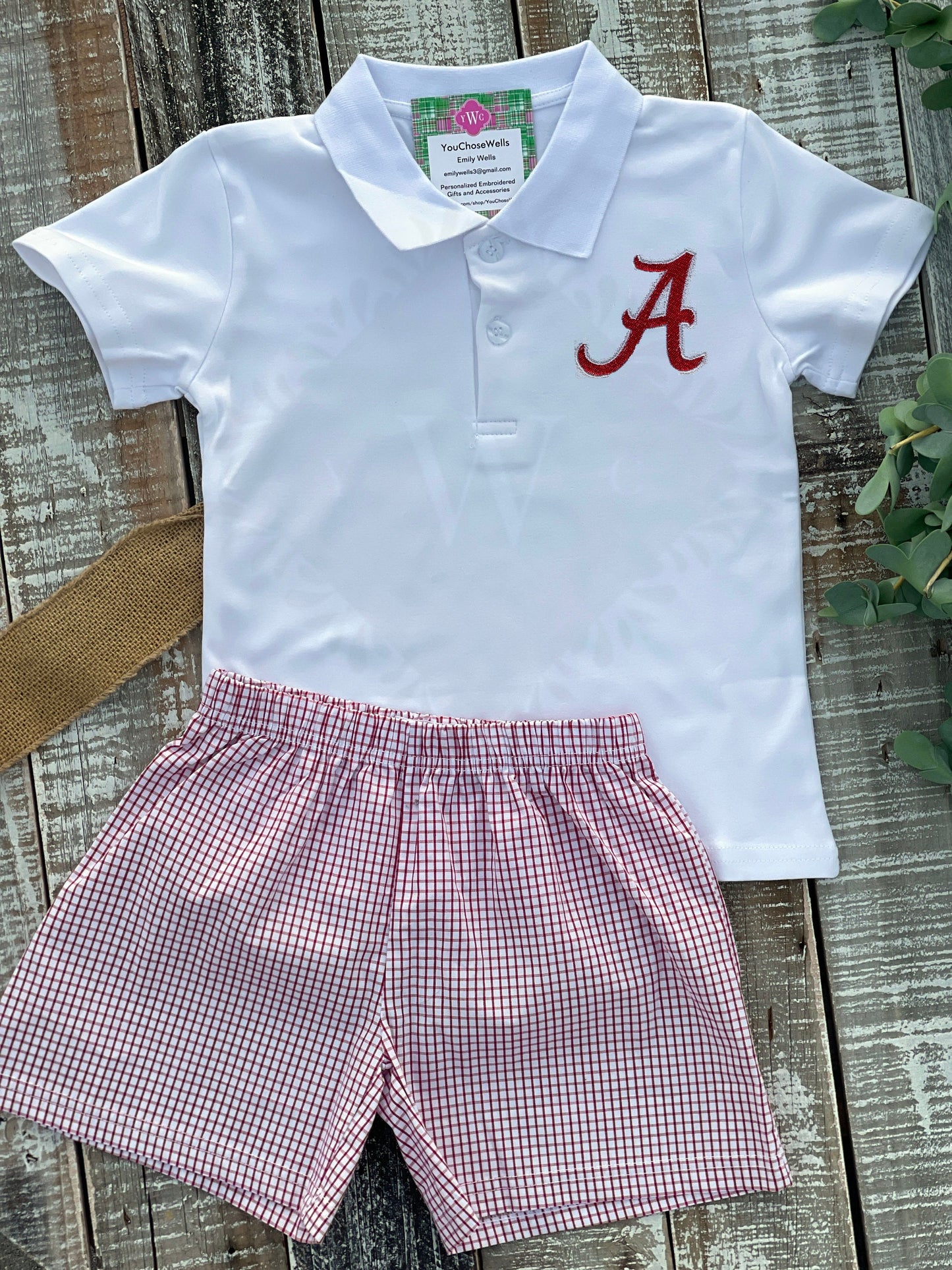 Custom Embroidered, A Windowpane Bubble, Polo Shirt and Short Set, Polo Shirt and Bloomer Set