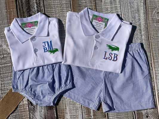 Monogrammed Boy University of Florida Polo Shirt and Short Set, Florida Gators, Gator Boy Polo Shirt, Game Day Outfit, Personalized, Custom,