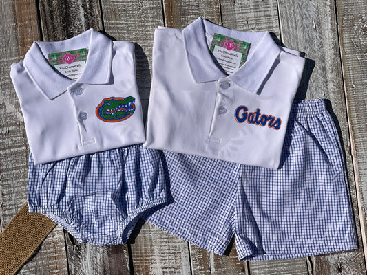 Monogrammed Boy Gator Polo Shirt & Short Set, Florida Gator Inspired, Gator Polo Shirt, Game Day Outfit, Personalized, Custom