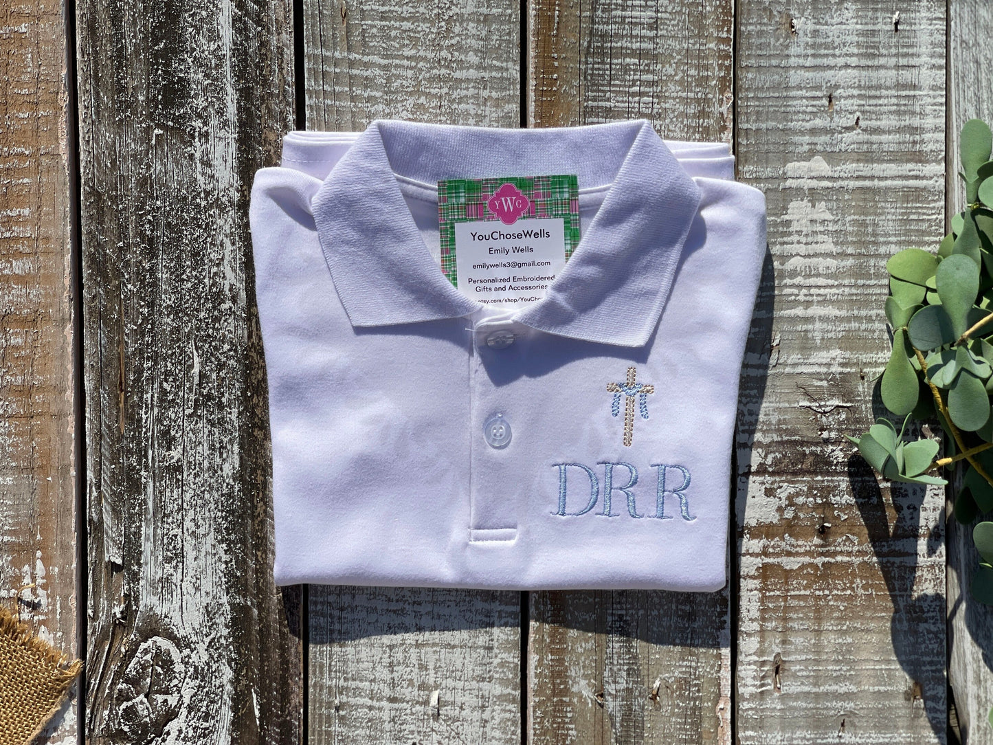 Custom Embroidered, Monogrammed, Personalized Spring Polo and Blue Seersucker Gingham Short Set