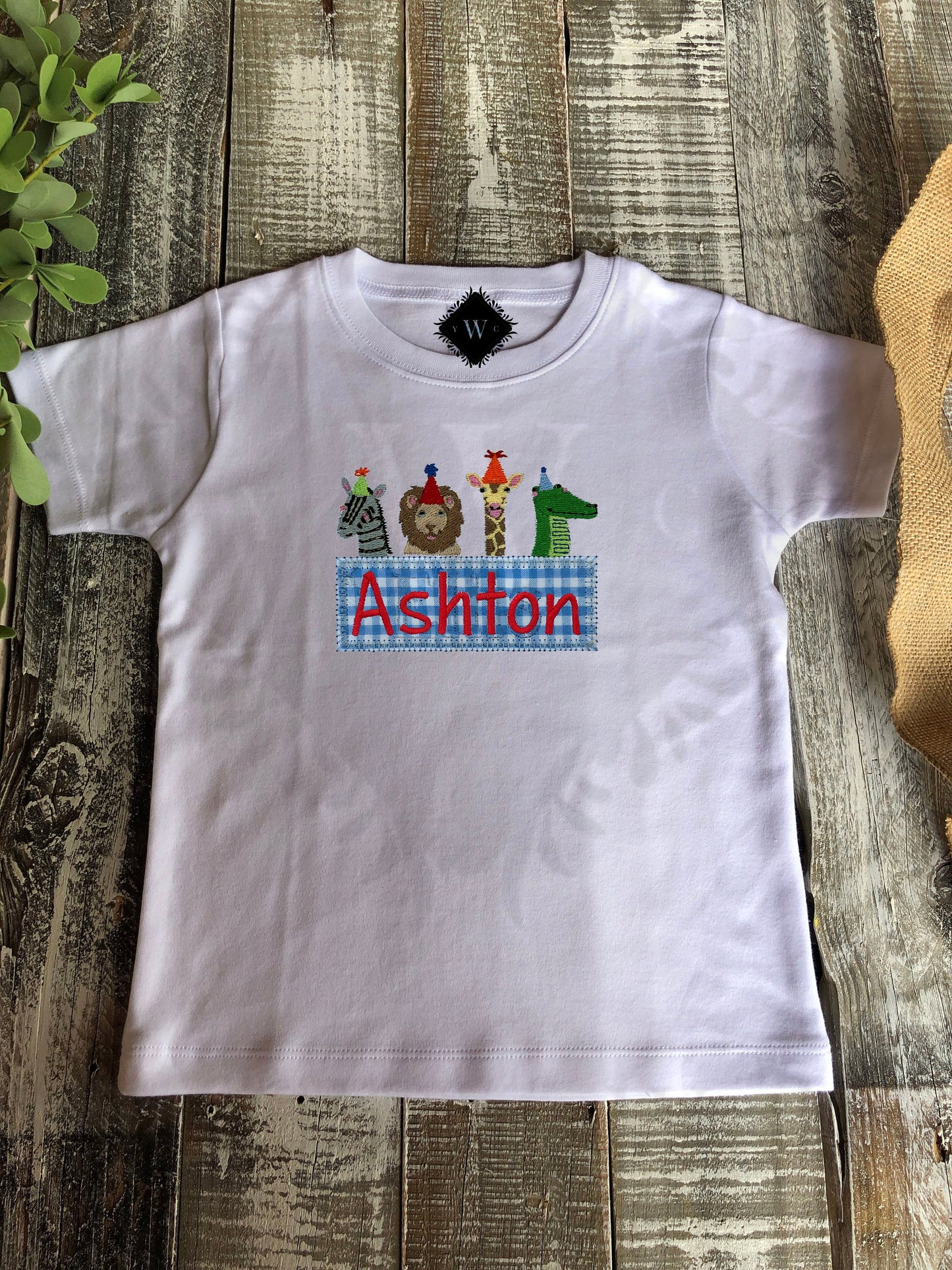 Custom Embroidered, Personalized Zoo Birthday Applique Shirt and Seersucker Gingham Short Set