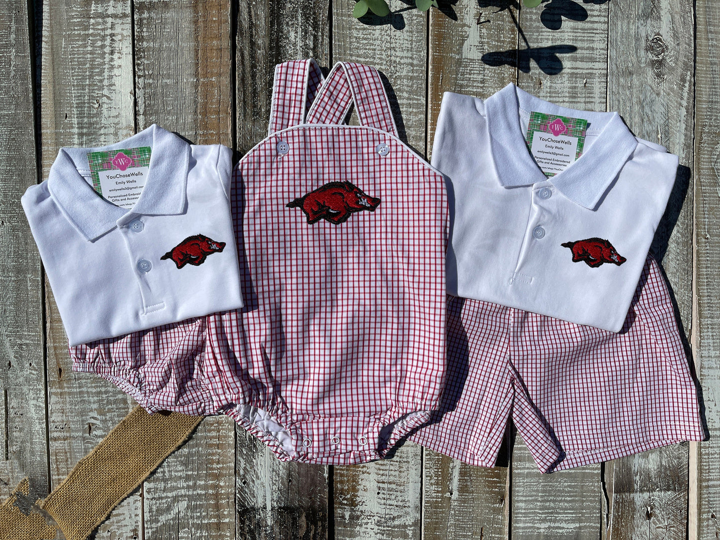 Custom Embroidered, Monogrammed, Personalized Hog Windowpane Bubble, Polo Shirt and Short Set, Polo Shirt and Bloomer Set