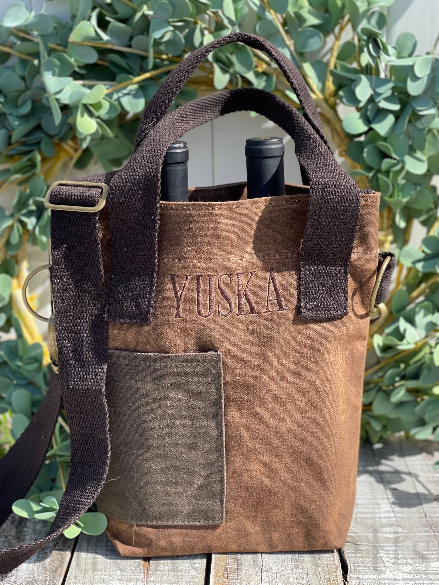 Custom Embroidered, Personalized, Monogrammed Waxed Wine Canvas Tote Bag