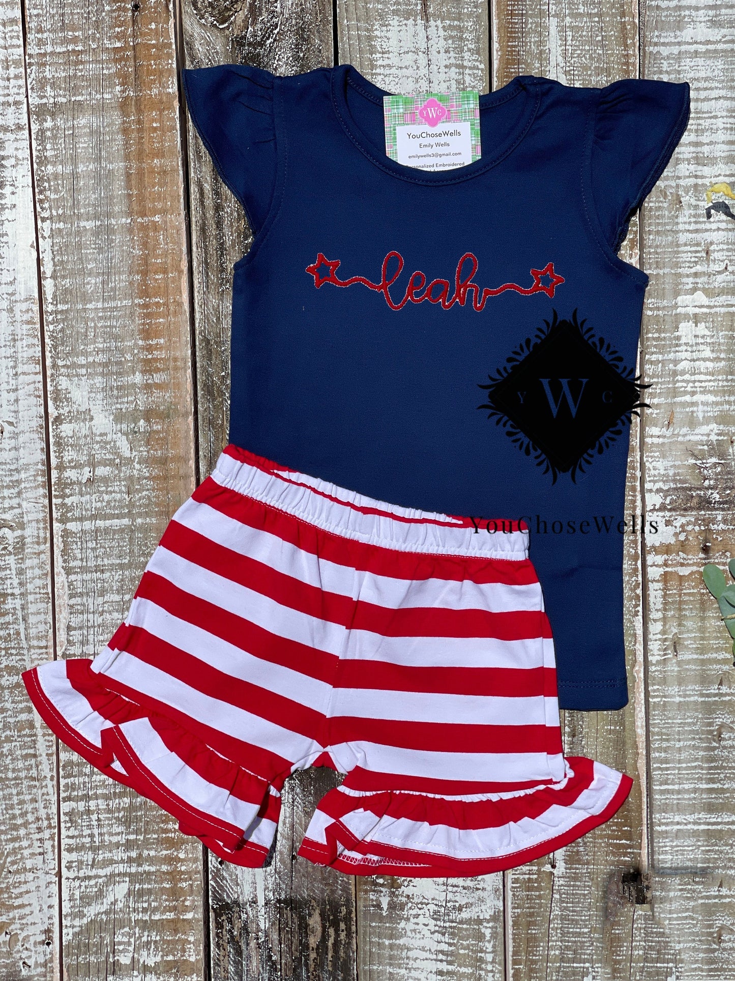 Custom, Embroidered, Girl, Boy Personalized Monogrammed Patriotic Shirt and Short Set, 4th of July Outfit, Little Girl, Little Boy