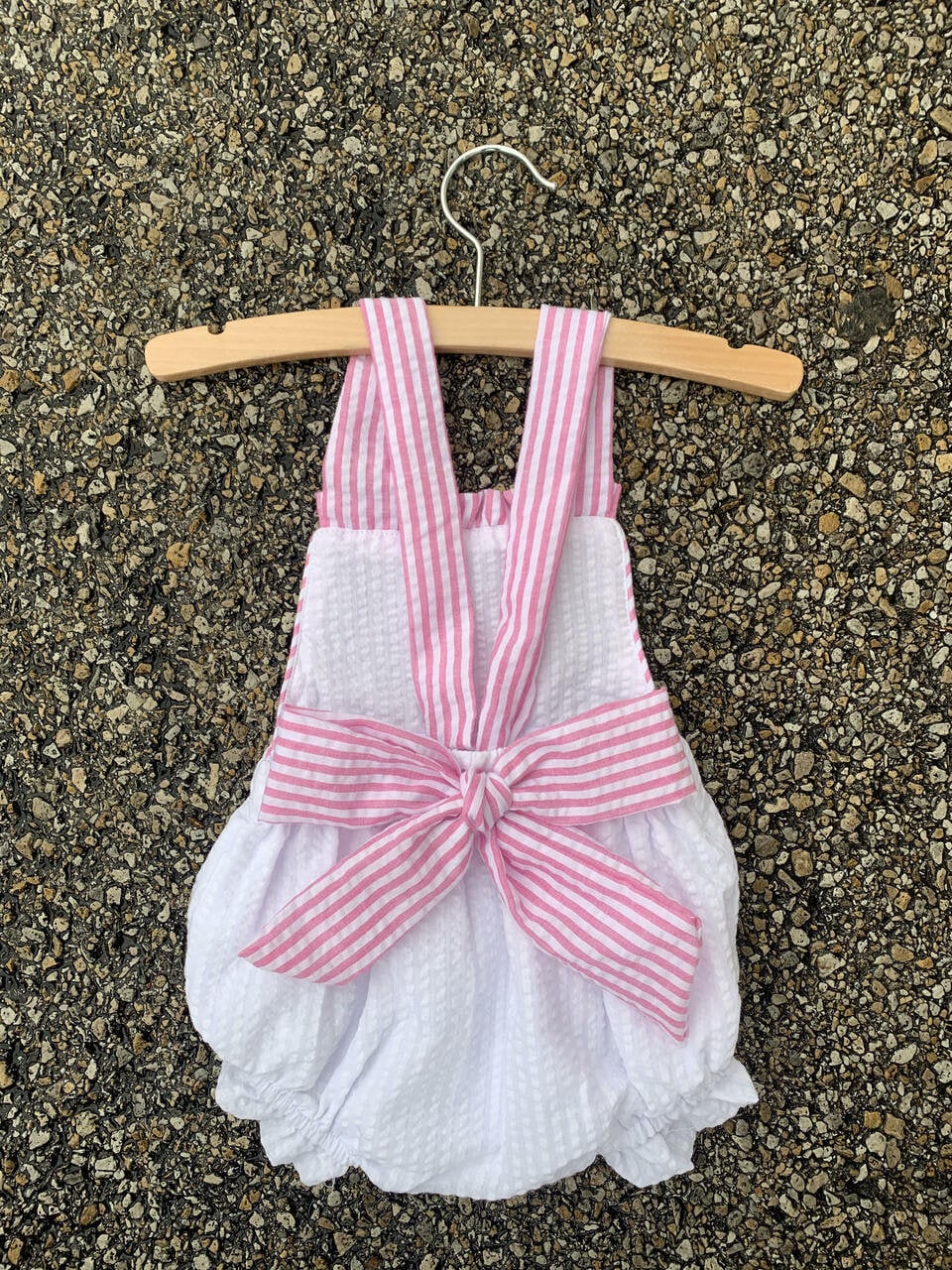 Girl, Sailboat Trio, Pink Seersucker Swing Back Set, Pink and White Seersucker Ruffle Bubble, Preppy, Embroidered, Sibling Outfit, Summer