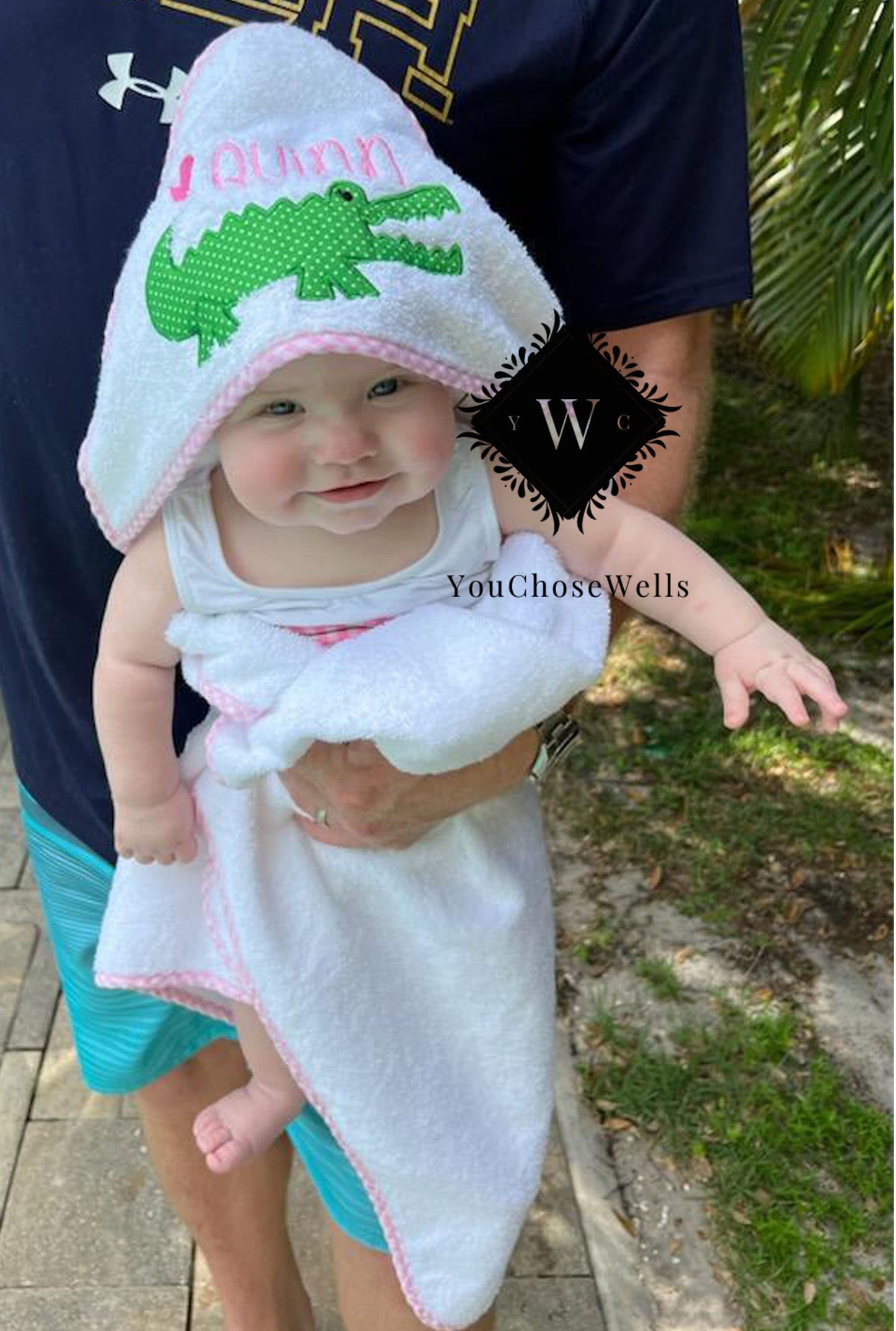 Baby Boy, Baby Girl Monogrammed Gingham Trim Hooded Towel, Custom, Personalized Bath Towel, Gingham Towel, Swim Towel, Baby Hooded Towel