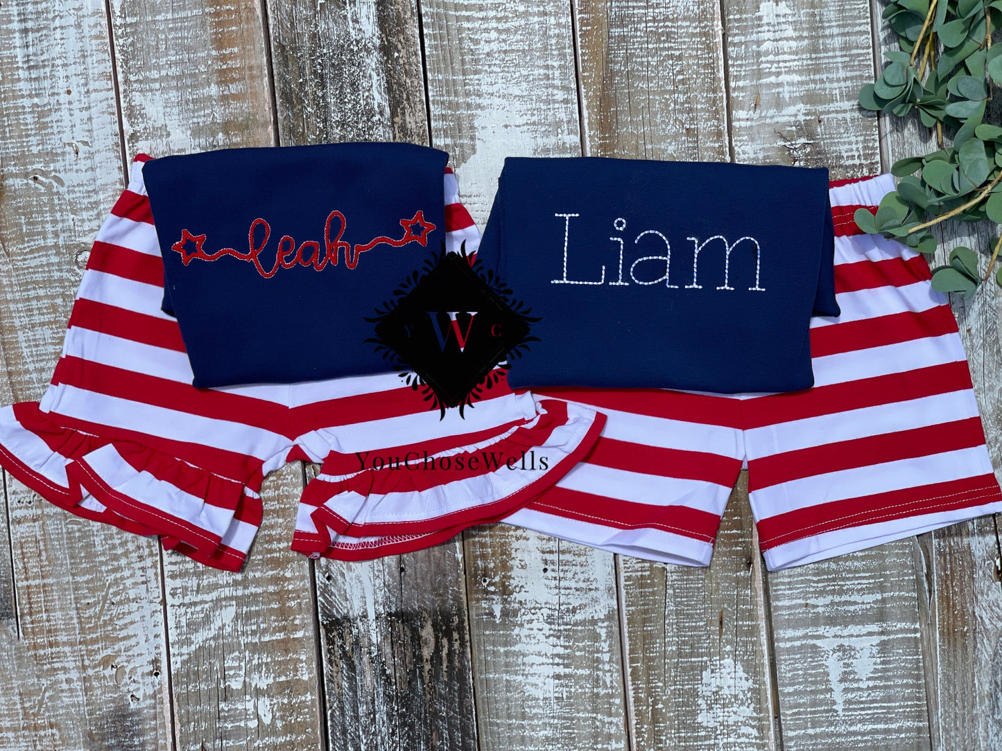 Custom, Embroidered, Girl, Boy Personalized Monogrammed Patriotic Shirt and Short Set, 4th of July Outfit, Little Girl, Little Boy