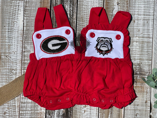 Custom Embroidered, Personalized, Monogrammed, G, or Bulldog Red Color Block Bubble