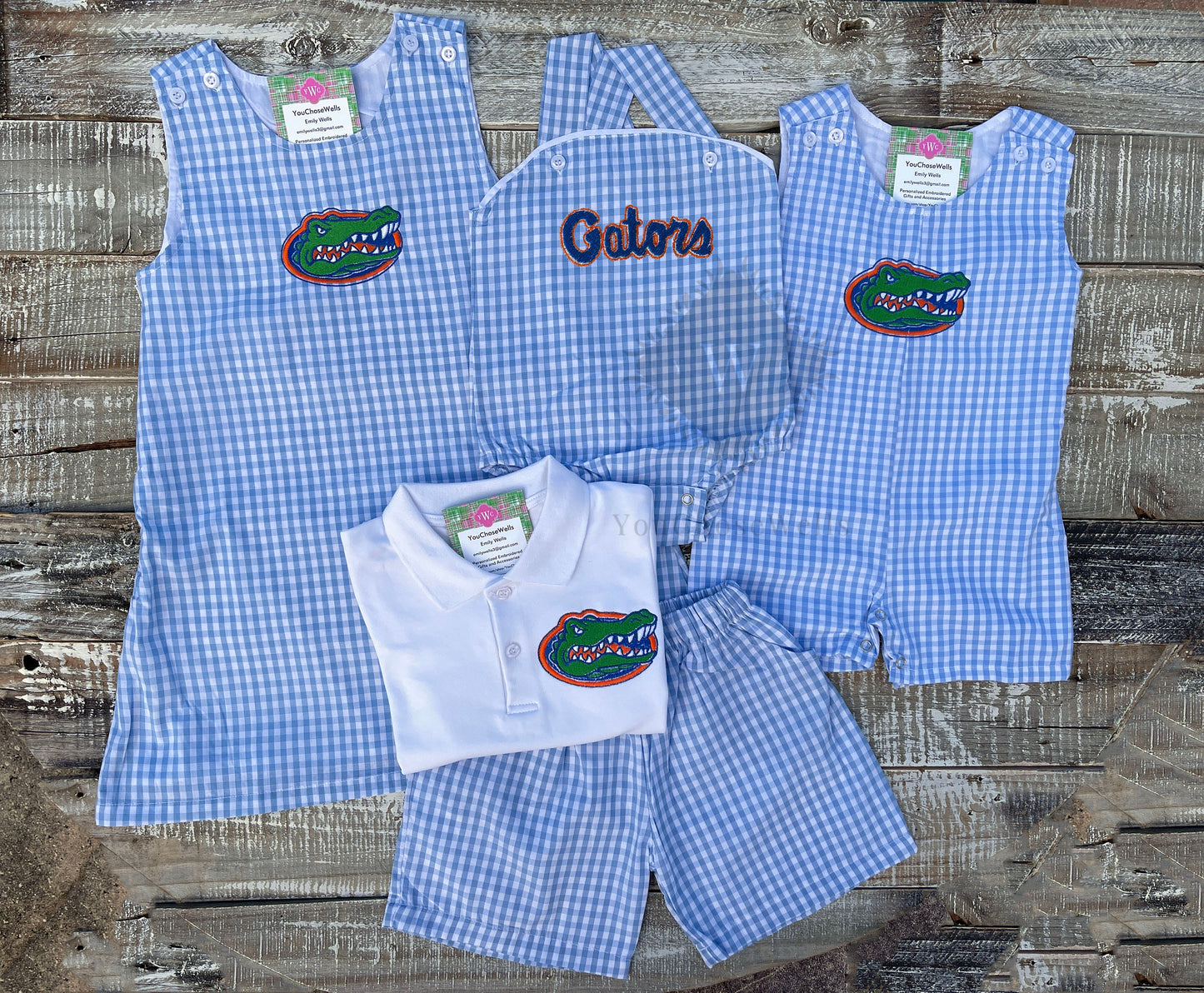 Custom Girl, Boy, Florida Dress, Jon Jon, Bubble and Polo Shirt Gingham Set, Baby Bubble, Florida Polo Shirt Set, Game Day Outfit, Gators