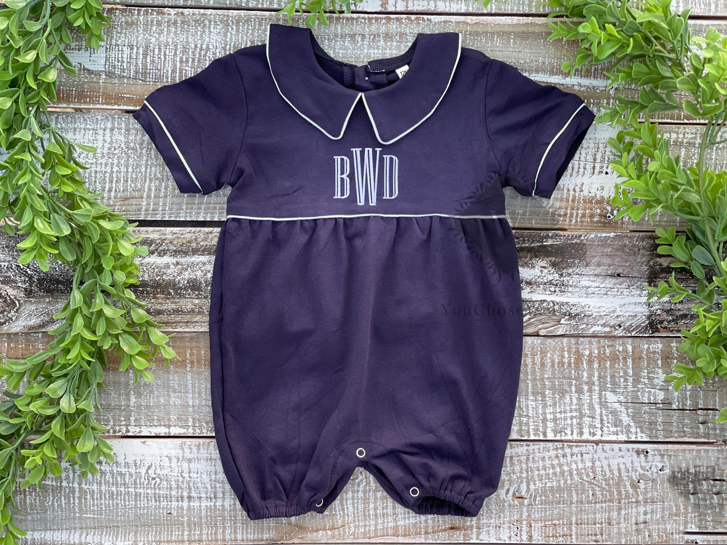 Monogrammed Baby Boy Navy, Blue, Monogrammed Jon Jon, Preppy, Embroidered, Personalize Baby Shower Gift, Baby Gift, Baby Boy Shortall