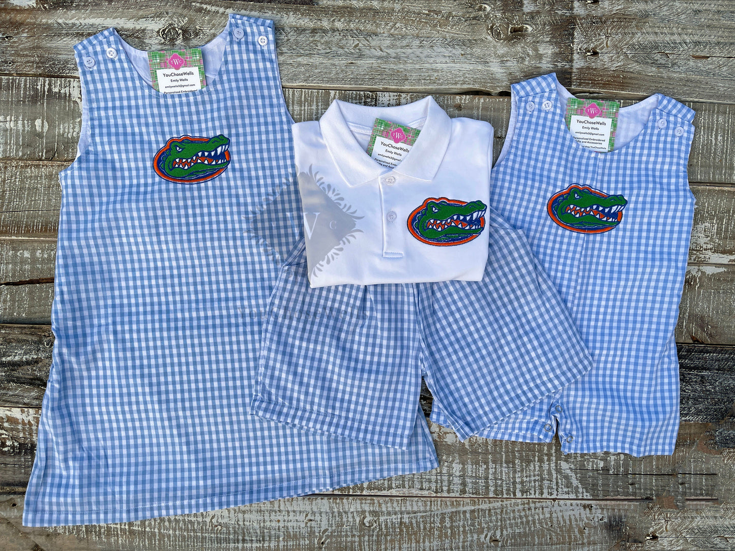 Custom Girl, Boy, Florida Dress, Jon Jon, Bubble and Polo Shirt Gingham Set, Baby Bubble, Florida Polo Shirt Set, Game Day Outfit, Gators