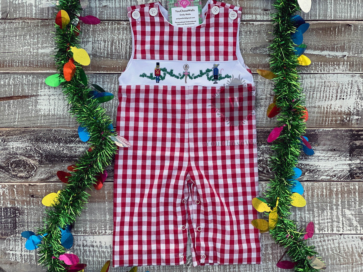 Custom Embroidered Faux Smocked Nutcracker Red Gingham Longall