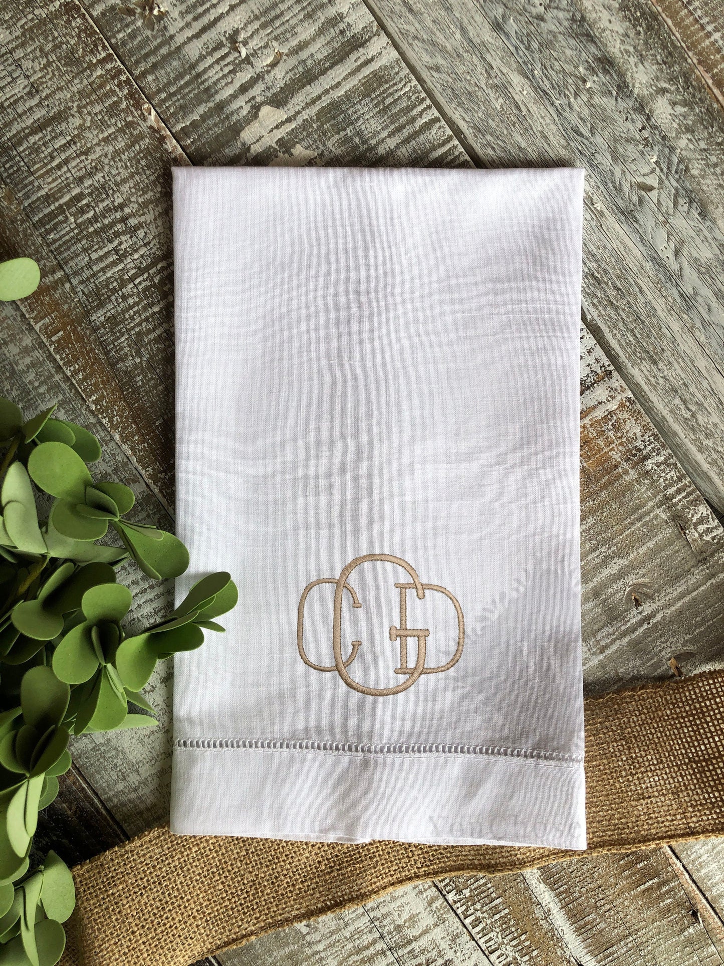 Custom Embroidered, Personalized, Monogrammed Linen Hemstitch Guest Towel or Huck Towel