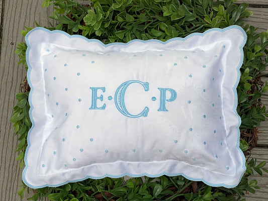 Custom Embroidered, Personalized, Monogrammed Dotted Scalloped Pillow Sham and Insert