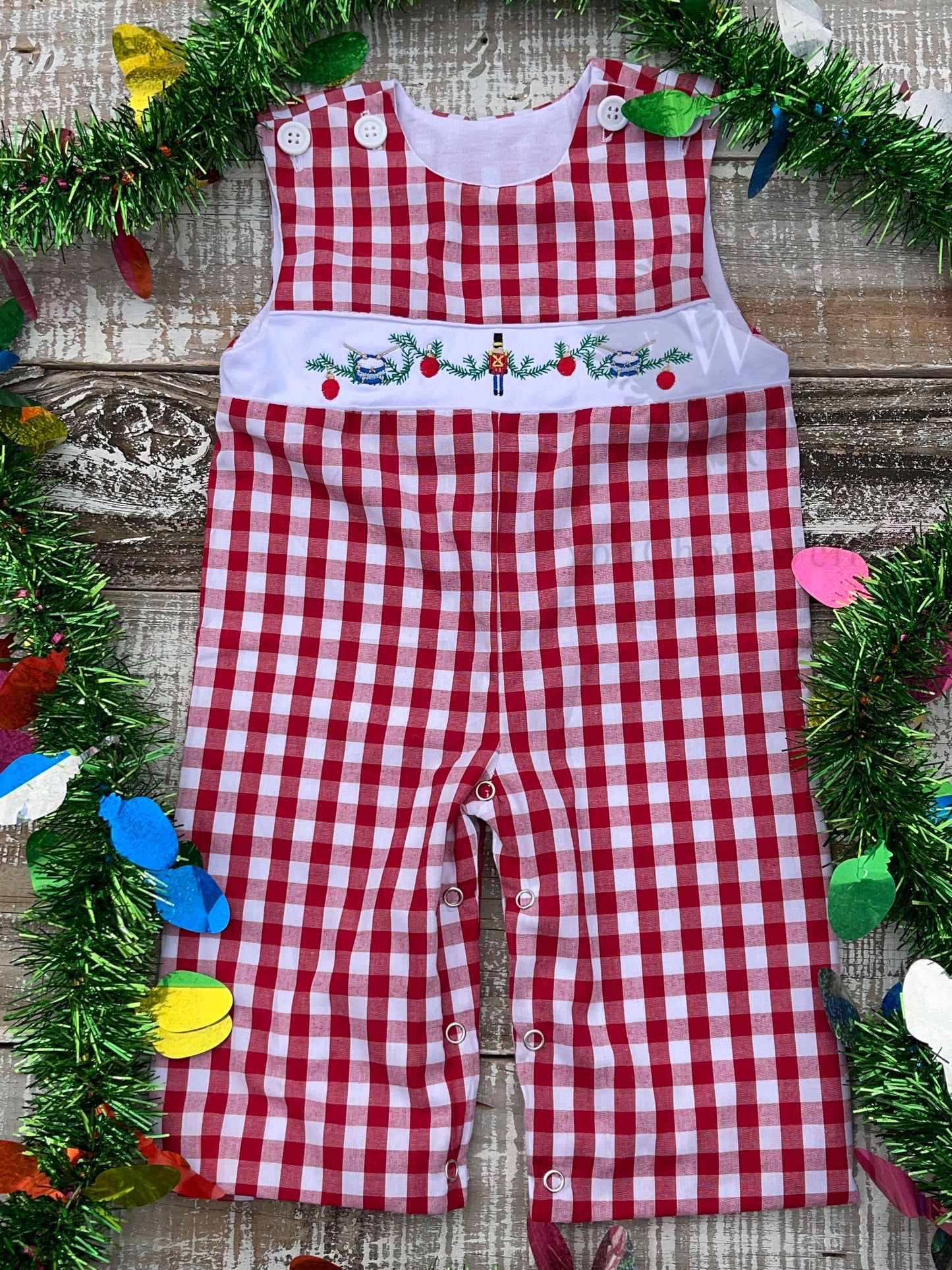 Custom Embroidered Faux Smocked Nutcracker Red Gingham Longall