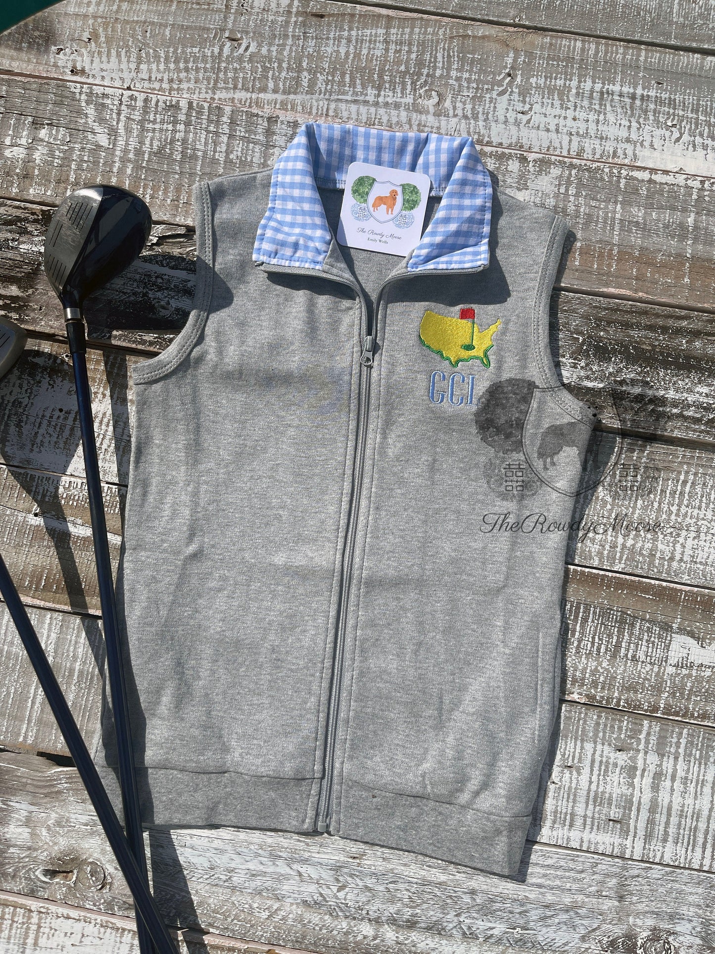 Boy Monogrammed Vest, Zip Up Vest, Golf Gingham Vest, Little Boy Vest, Golf Vest, Green Jacket Vest, Custom, Personalized, Monogrammed