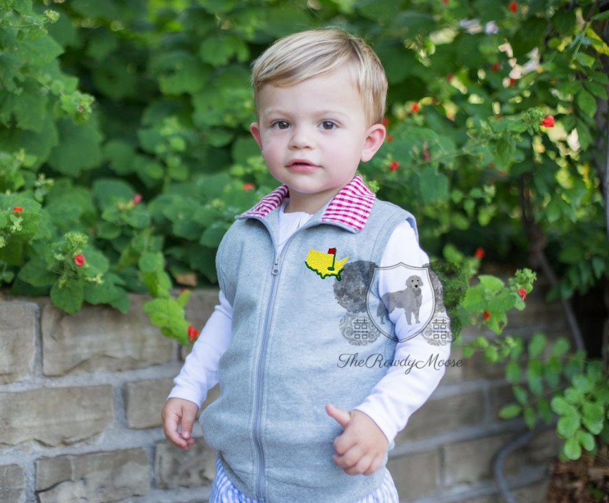 Boy Monogrammed Vest, Zip Up Vest, Golf Gingham Vest, Little Boy Vest, Golf Vest, Green Jacket Vest, Custom, Personalized, Monogrammed