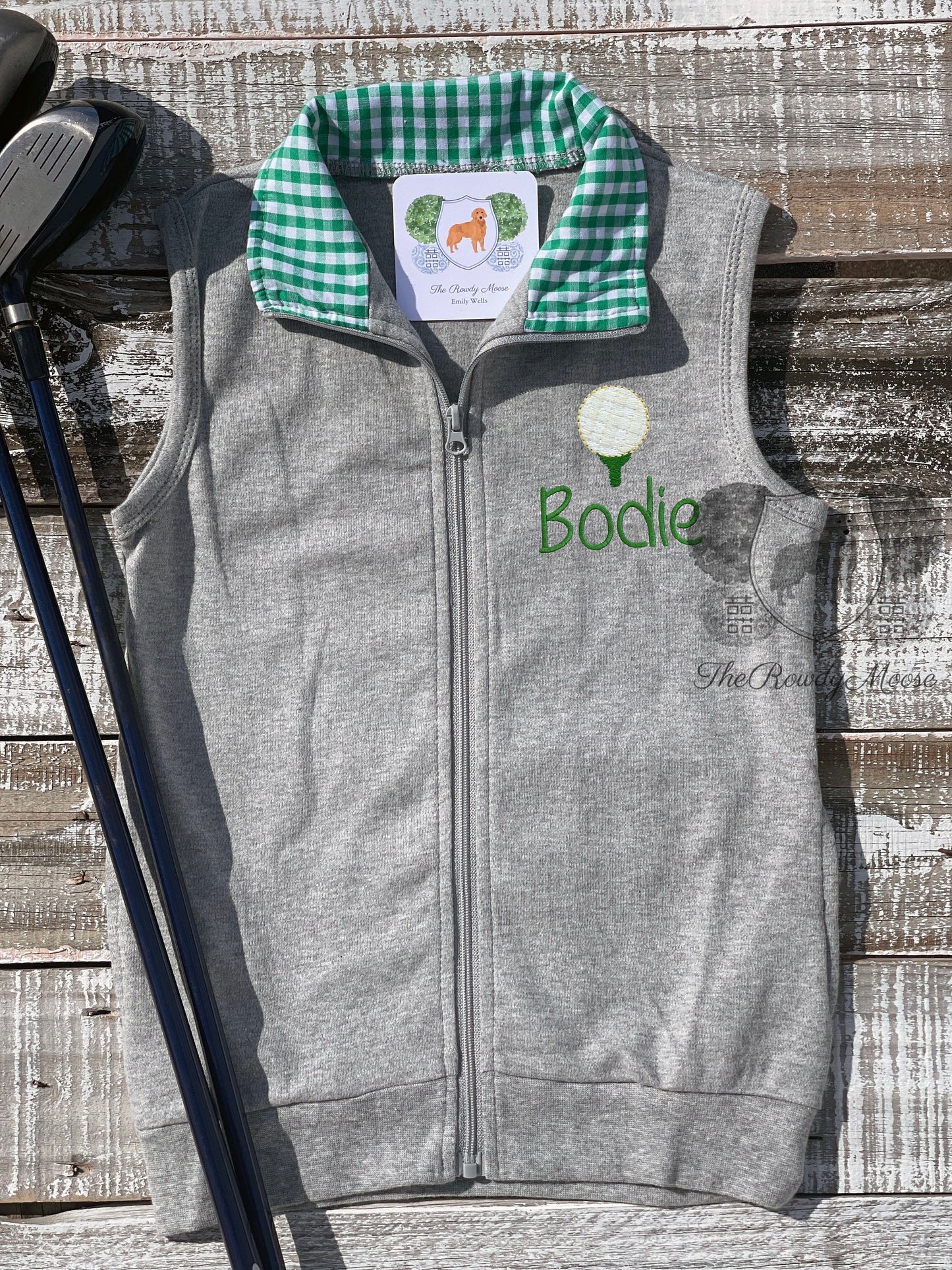 Boy Monogrammed Vest, Zip Up Vest, Golf Gingham Vest, Little Boy Vest, Golf Vest, Green Jacket Vest, Custom, Personalized, Monogrammed